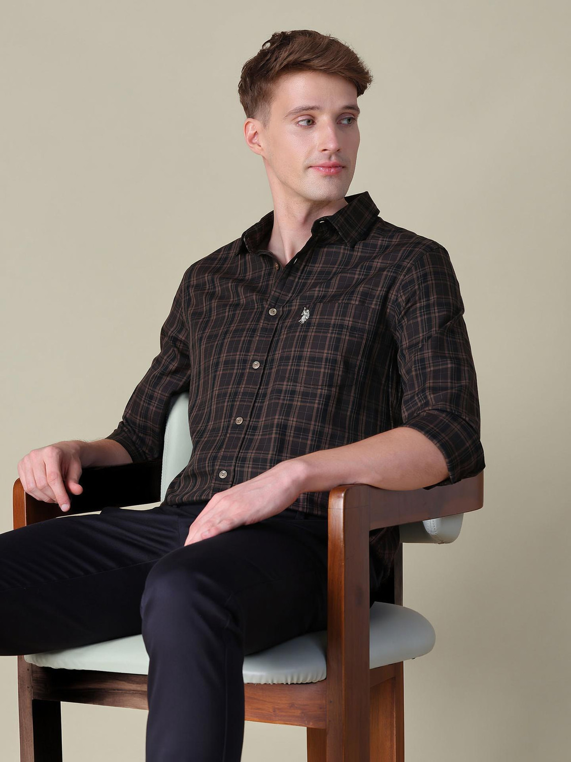 U.S. POLO ASSN. Men Brown Checkered Casual Shirt - Image 6