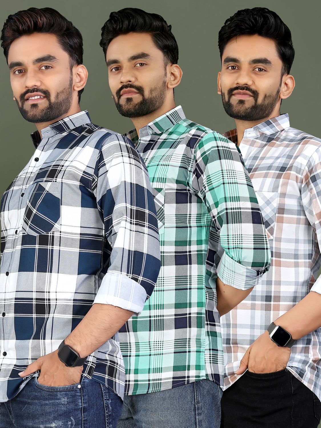 Image of Crystalcruse Men Regular Fit Checkered Spread Collar Casual Shirt