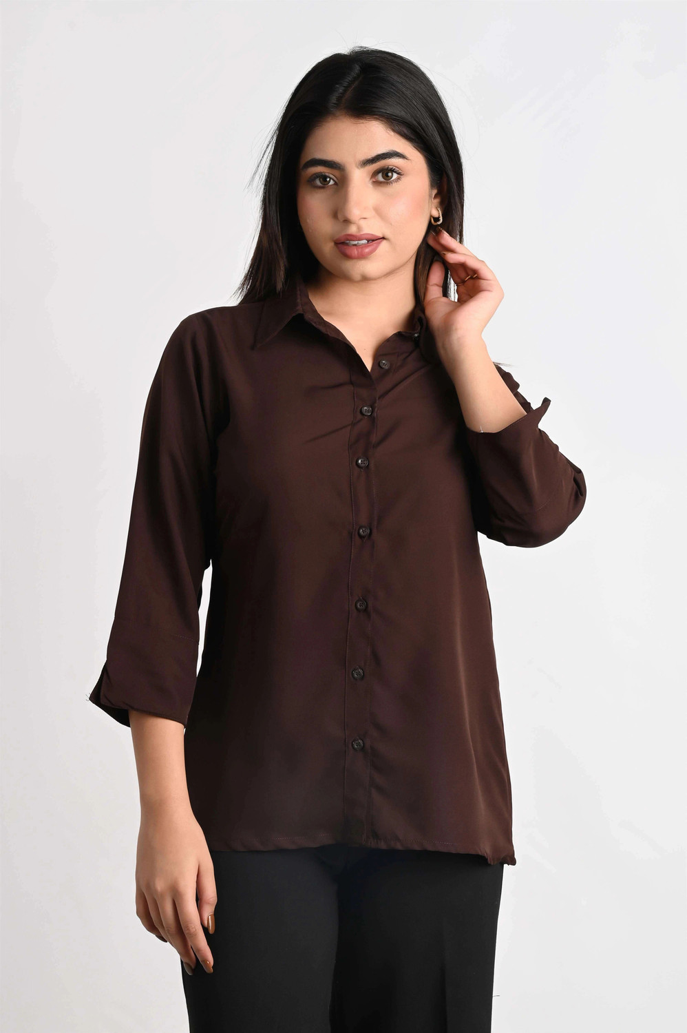 Image of GM SARA Women Regular Fit Solid Button Down Collar Formal Shirt (Pack of 2)