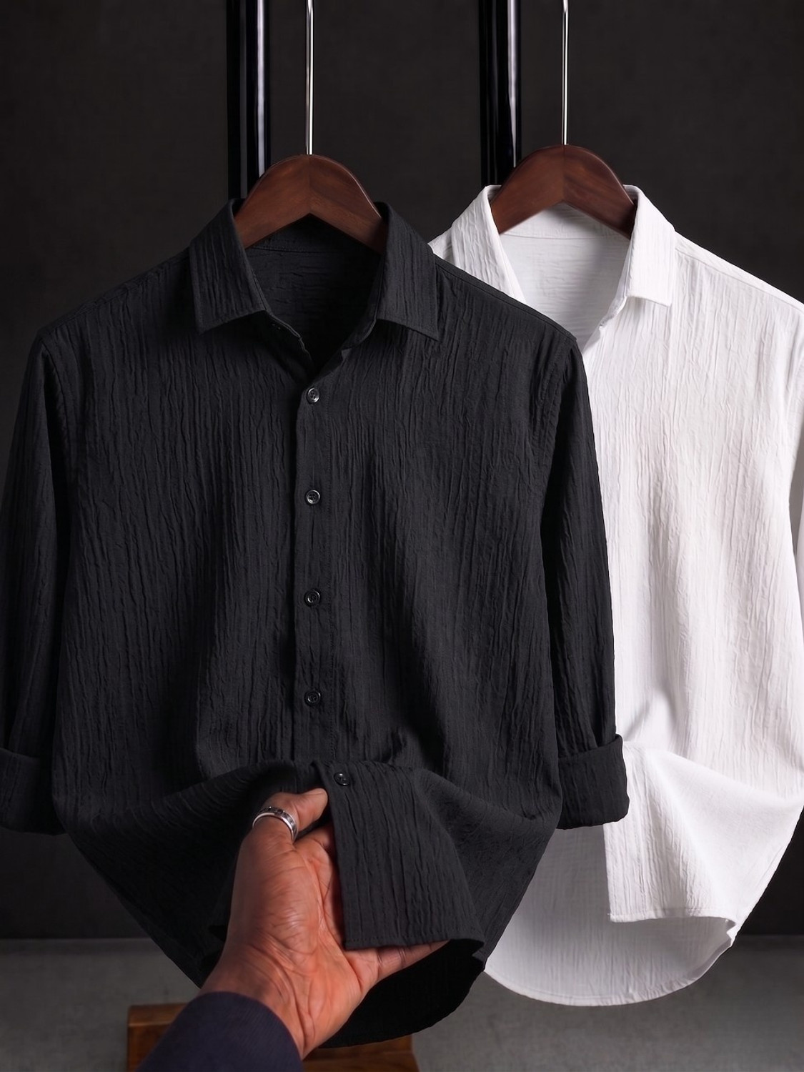Khushi Men Self Design Casual Black, White Shirt - Image 1