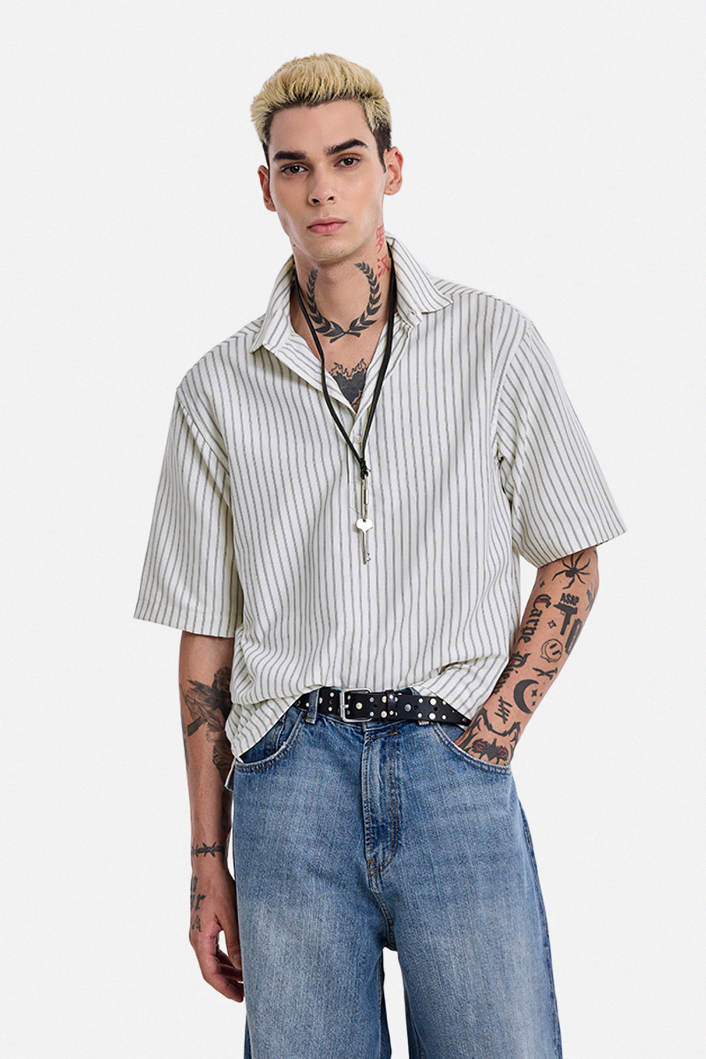 Image of VASTRADO Men Regular Fit Striped Cut Away Collar Casual Shirt