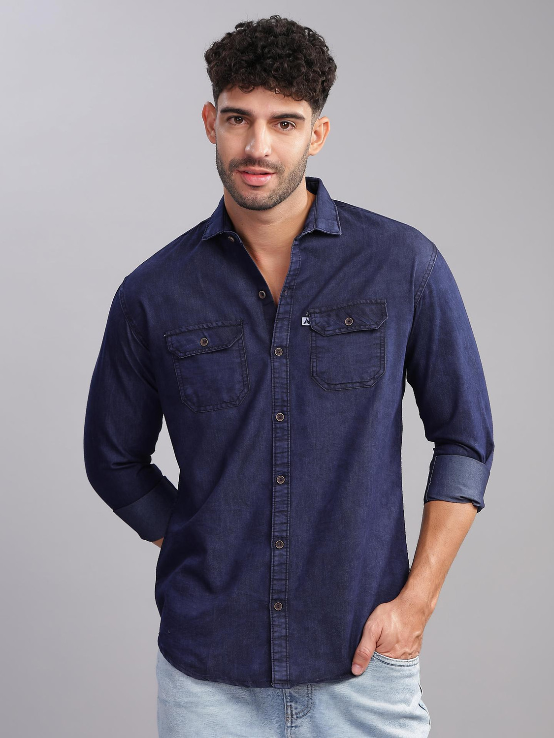 Image of AIDAN PAUL Men Regular Fit Washed Spread Collar Casual Shirt