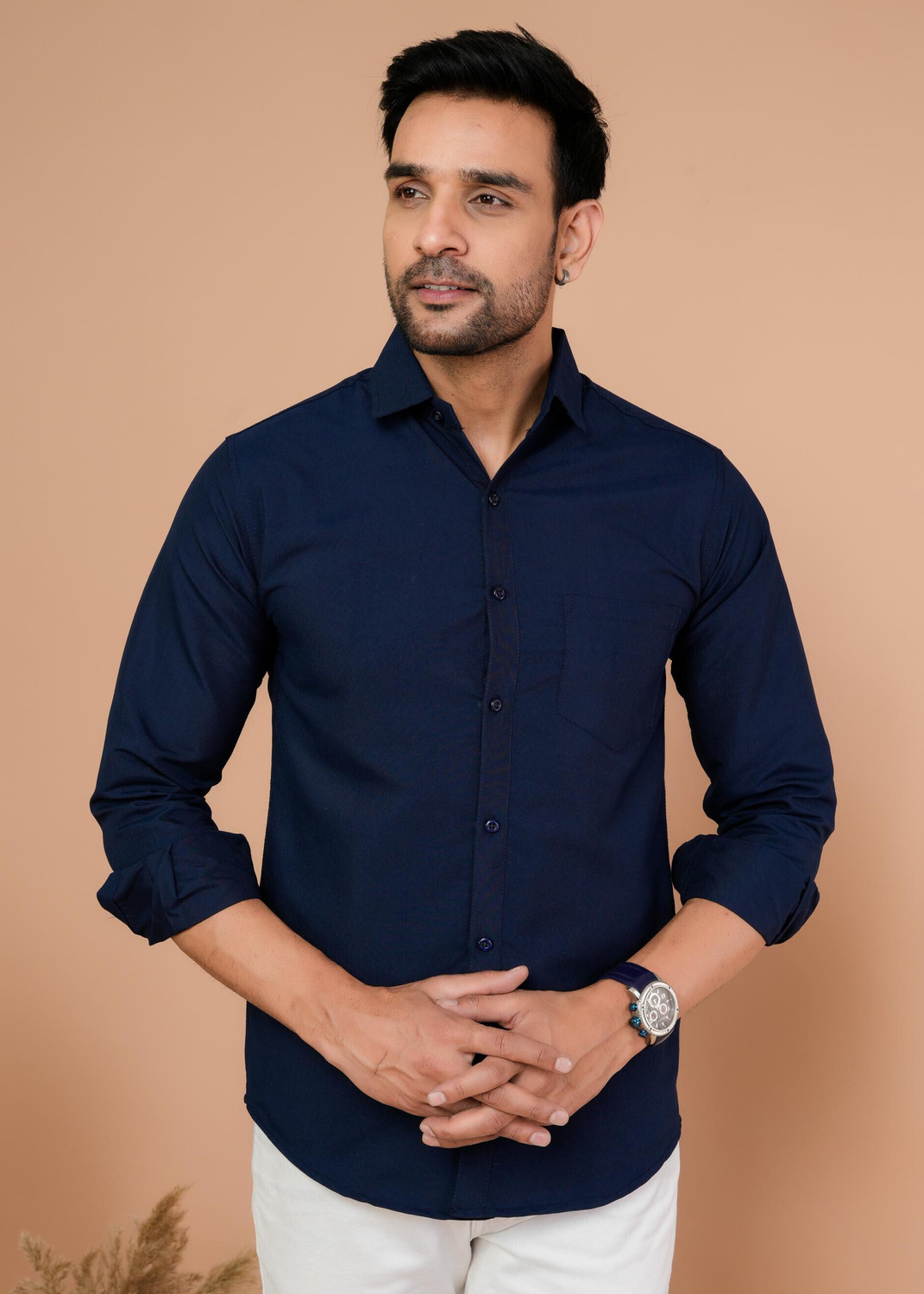 Image of ShirtandTees Men Regular Fit Solid Spread Collar Casual Shirt