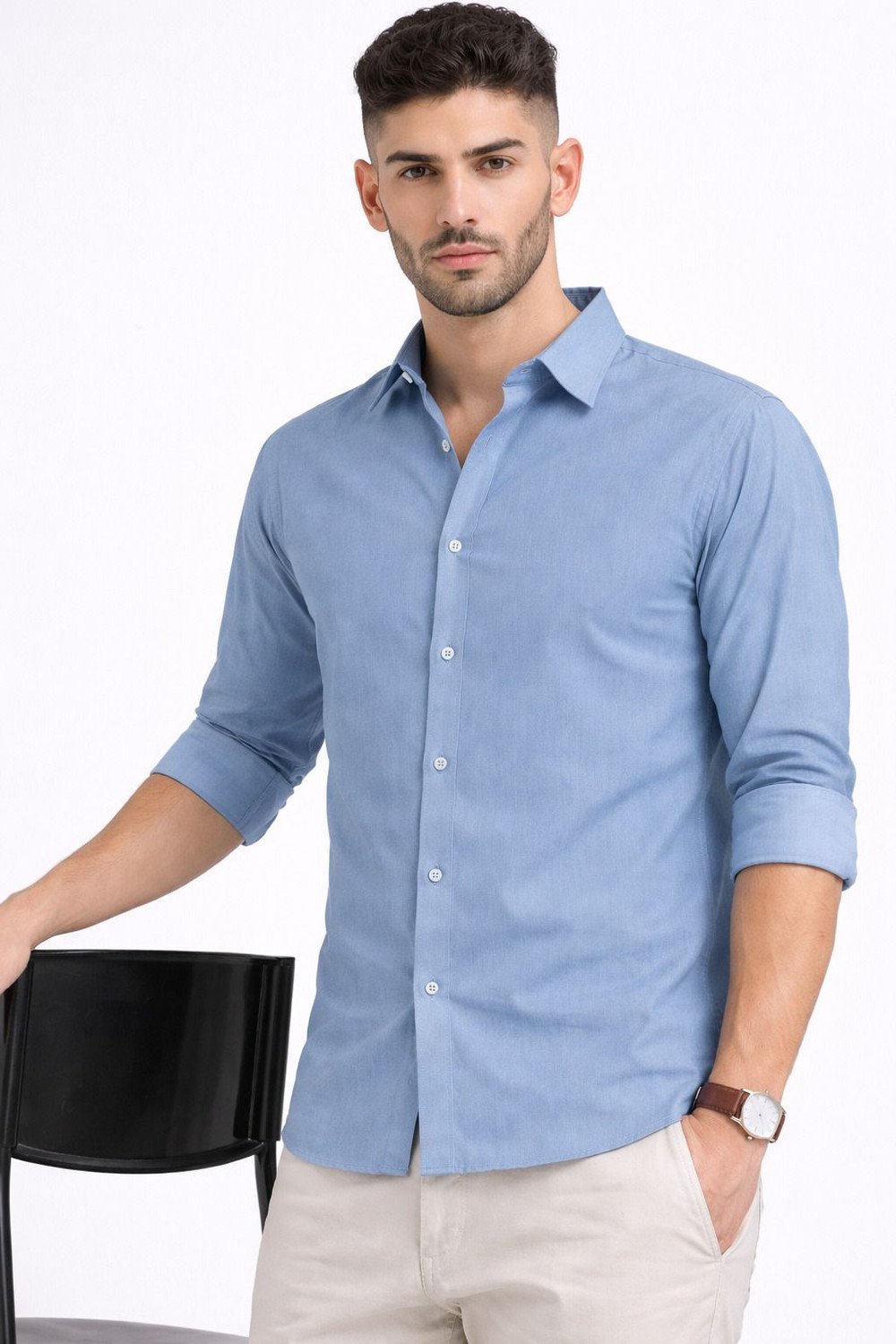 Image of WHISQ Men Regular Fit Solid Spread Collar Casual Shirt
