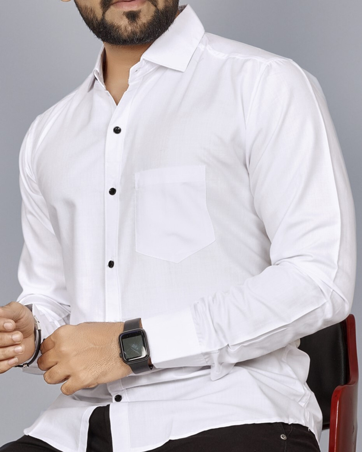 Image of FIBERMILL Men Slim Fit Solid Spread Collar Formal Shirt