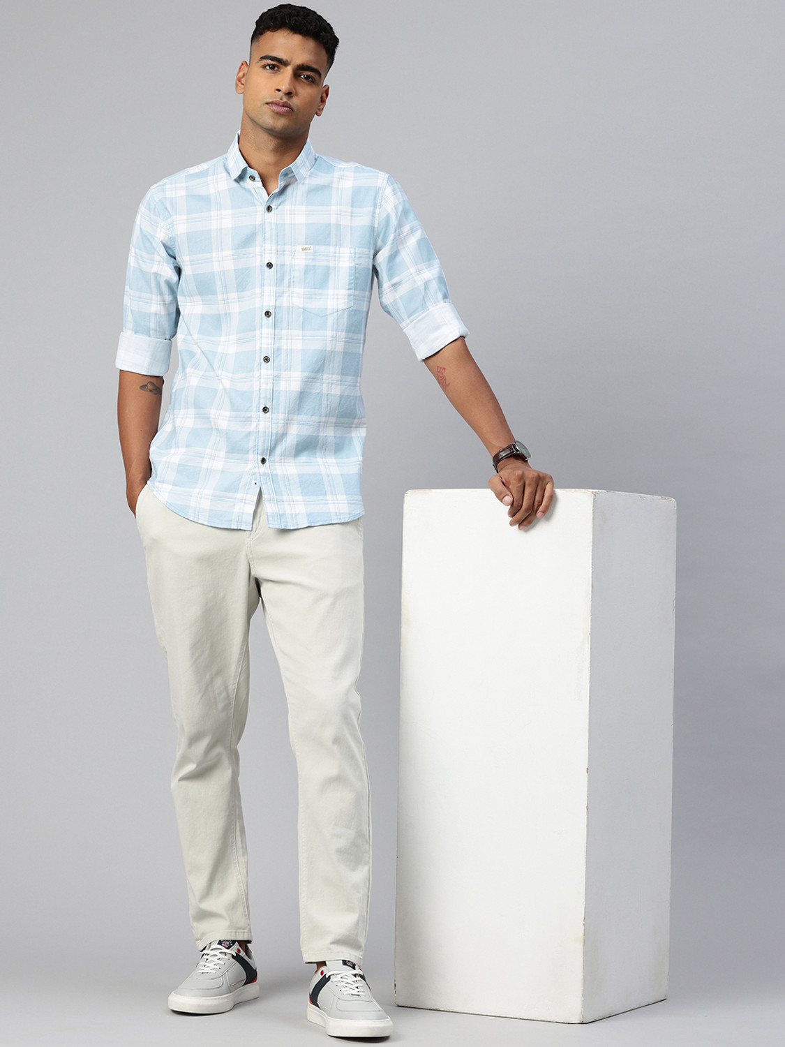 Image of Majestic Man Men Slim Fit Checkered Spread Collar Casual Shirt
