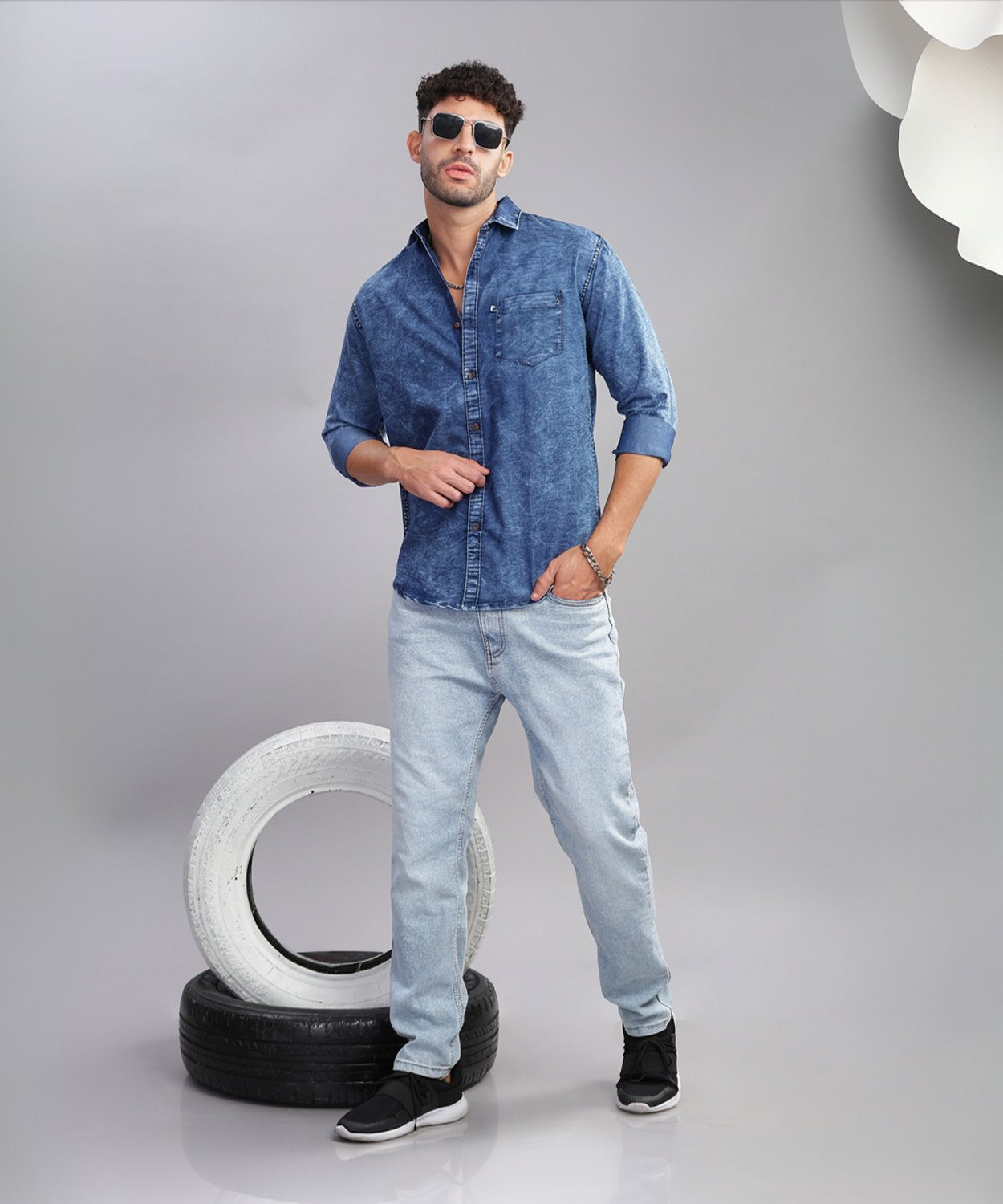 Image of AIDAN PAUL Men Regular Fit Washed Spread Collar Casual Shirt