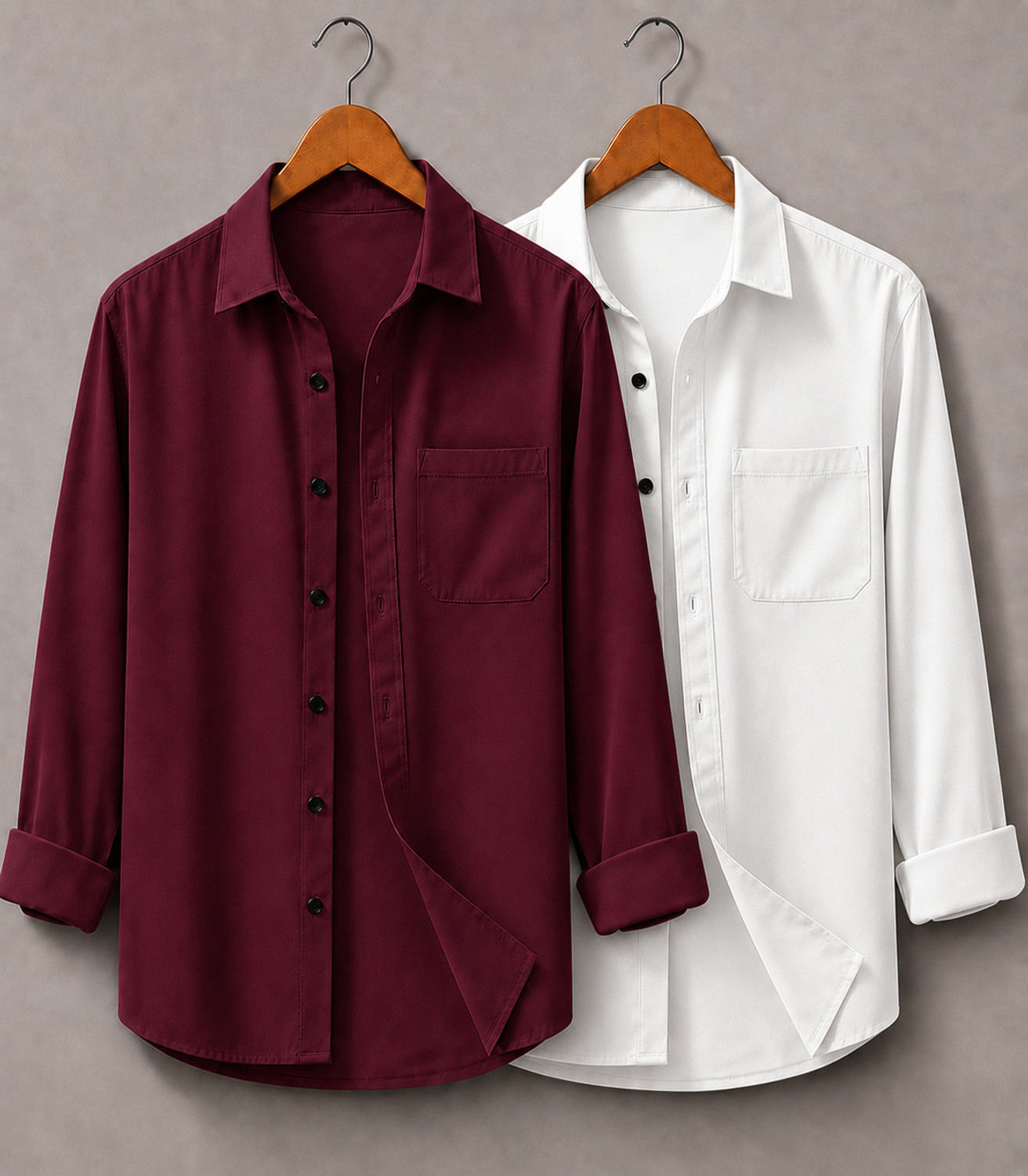 mozero Men Regular Fit Solid Spread Collar Casual Shirt (Pack of 2) - Image 1
