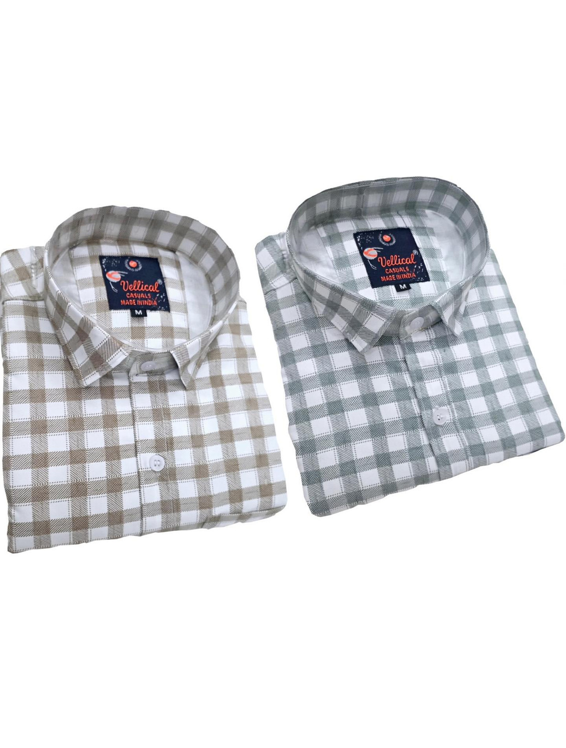 Image of Vellical Men Slim Fit Checkered Spread Collar Casual Shirt (Pack of 2)