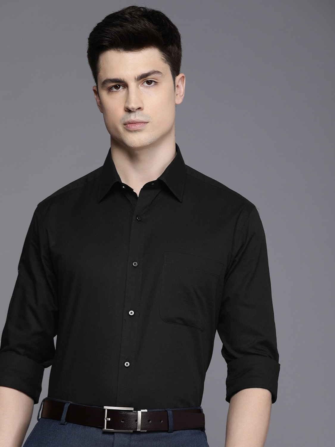 Image of Raymond Men Slim Fit Solid Cut Away Collar Formal Shirt