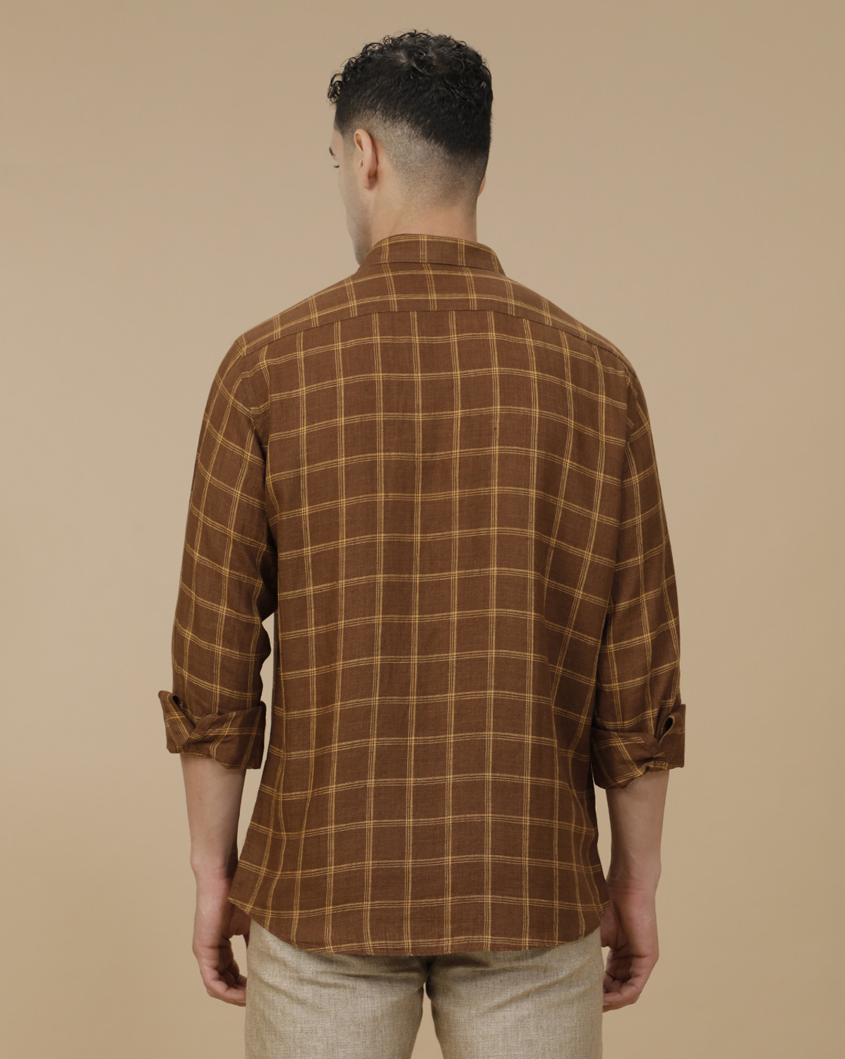 Image of Linen Club Men Slim Fit Checkered Spread Collar Casual Shirt