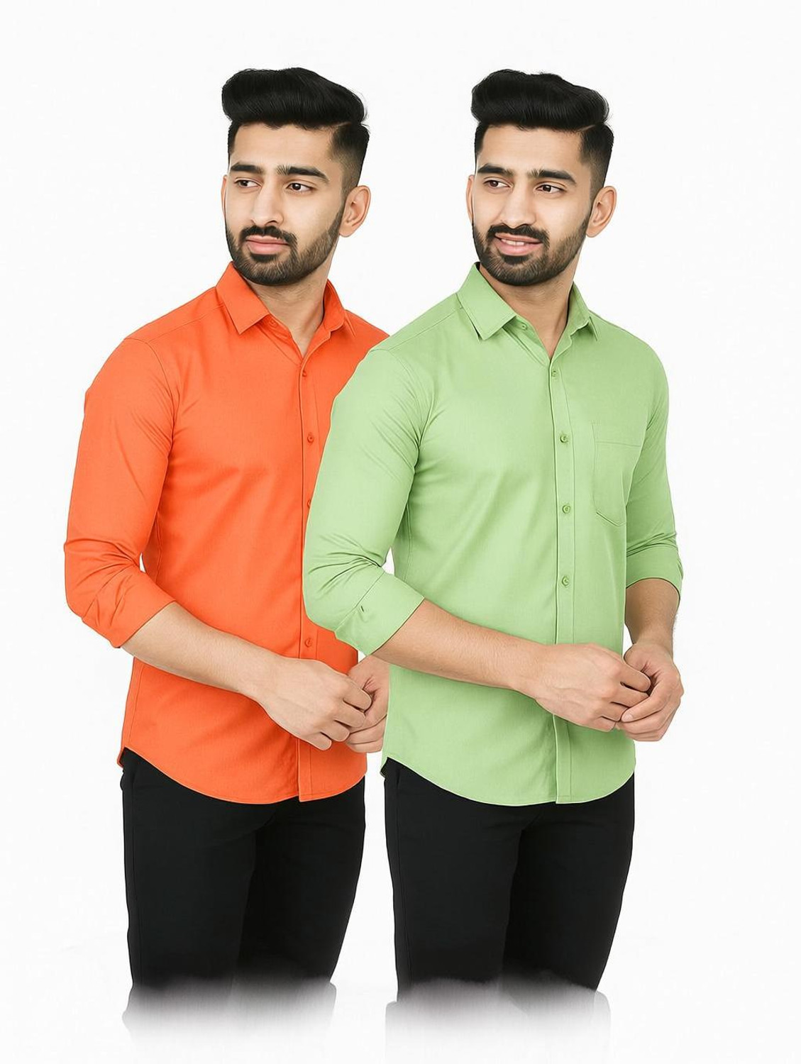 Image of youth first Men Regular Fit Solid Spread Collar Casual Shirt (Pack of 2)