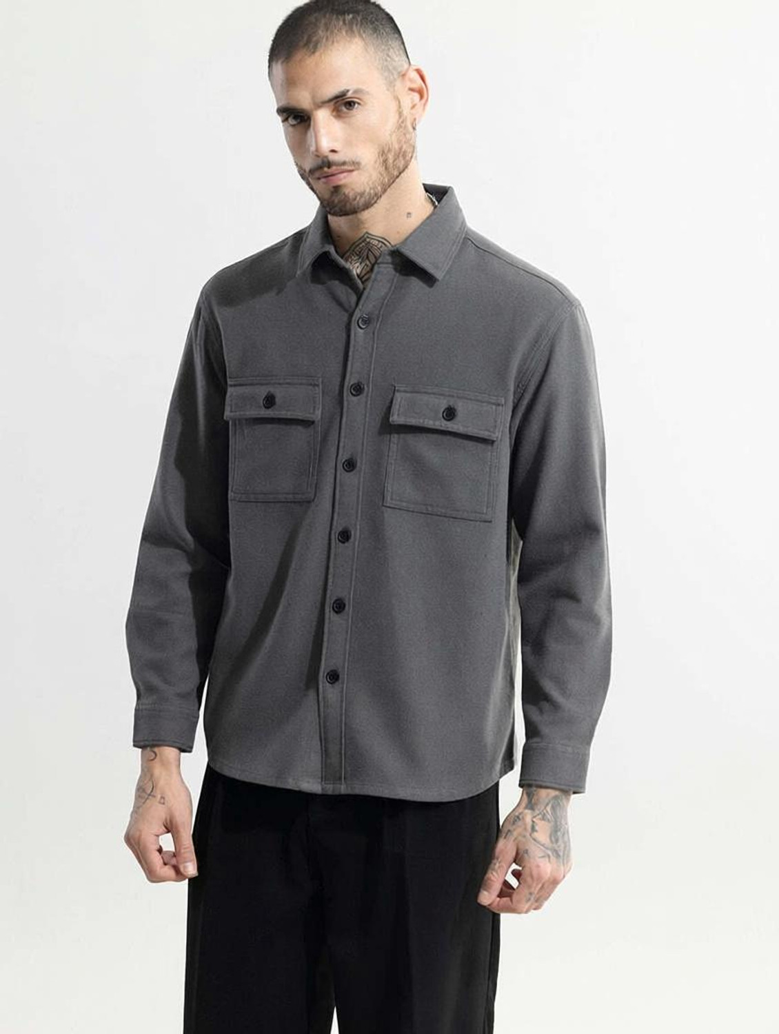 Snitch Men Relaxed Fit Self Design Spread Collar Casual Shirt - Image 1