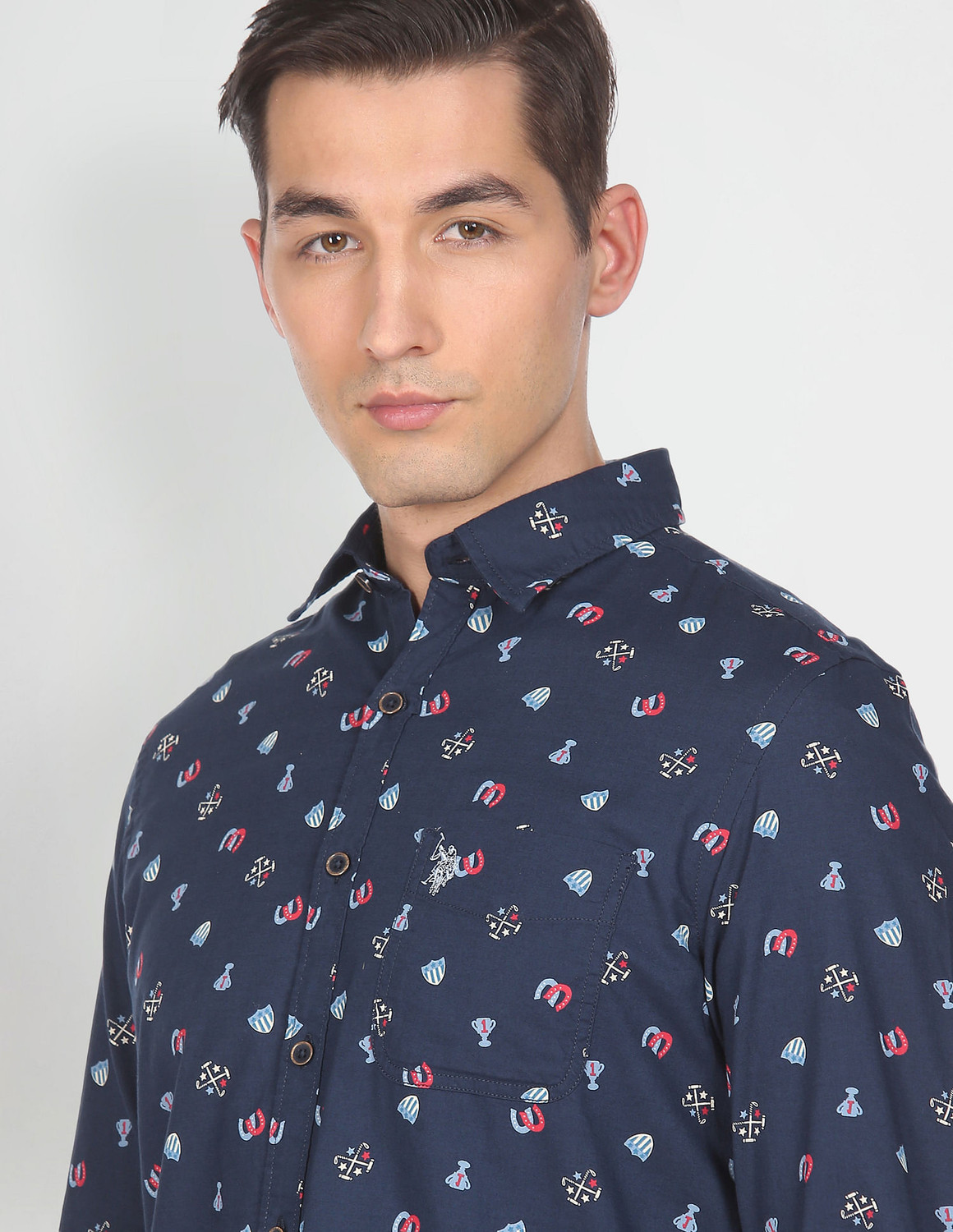 Image of U.S. POLO ASSN. Men Regular Fit Printed Spread Collar Casual Shirt