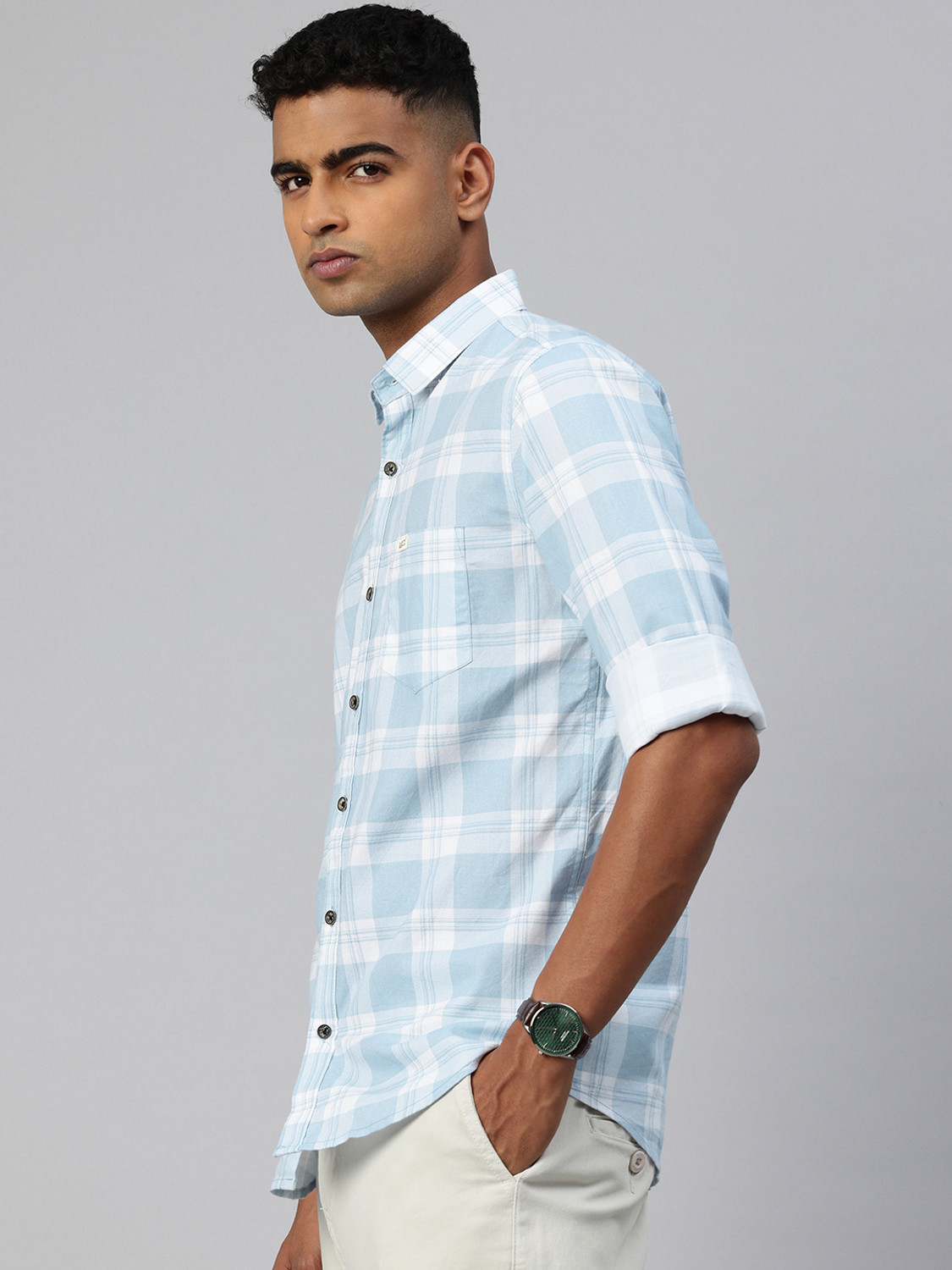 Image of Majestic Man Men Slim Fit Checkered Spread Collar Casual Shirt
