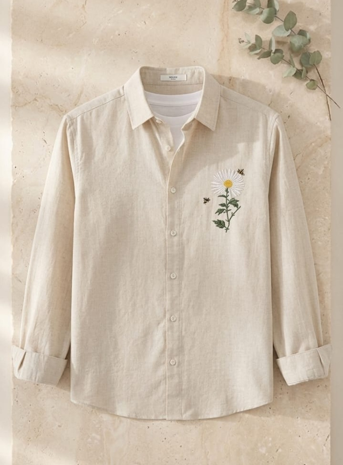 GELAI Men Embroidered Casual Beige Shirt - Image 4