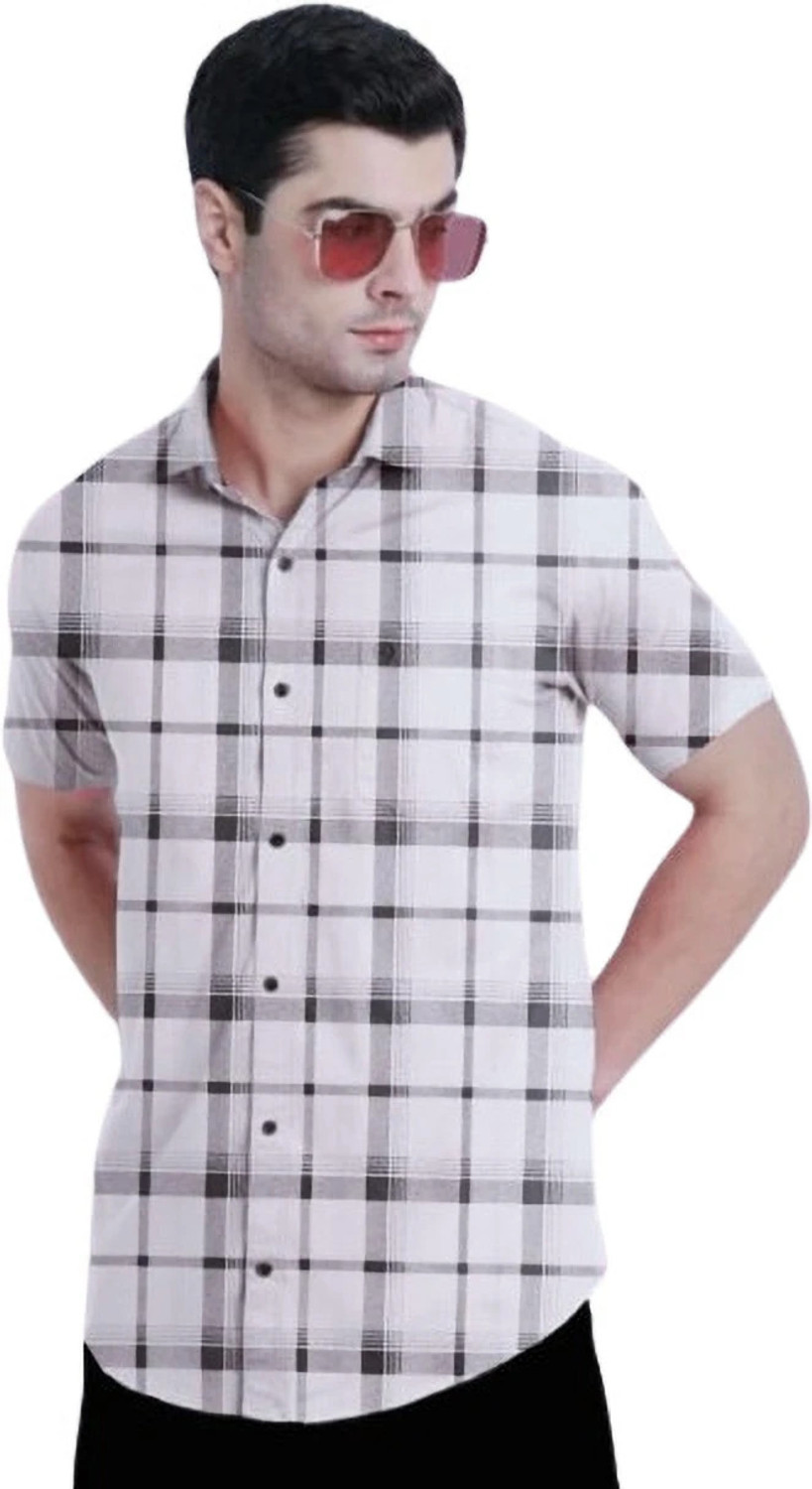 Image of Garry Richards Men Regular Fit Checkered Spread Collar Casual Shirt