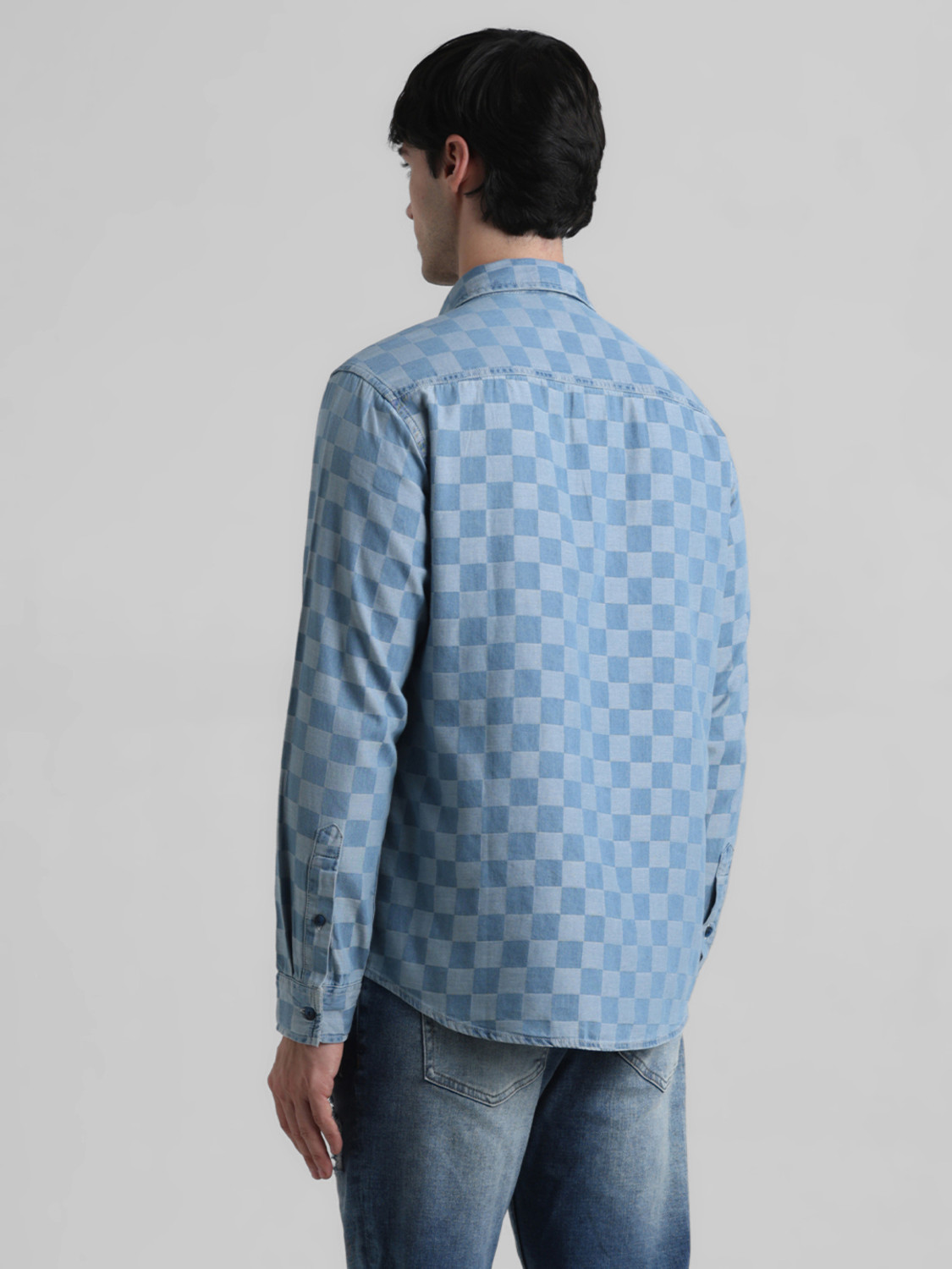 Image of JACK & JONES Men Regular Fit Checkered Spread Collar Casual Shirt