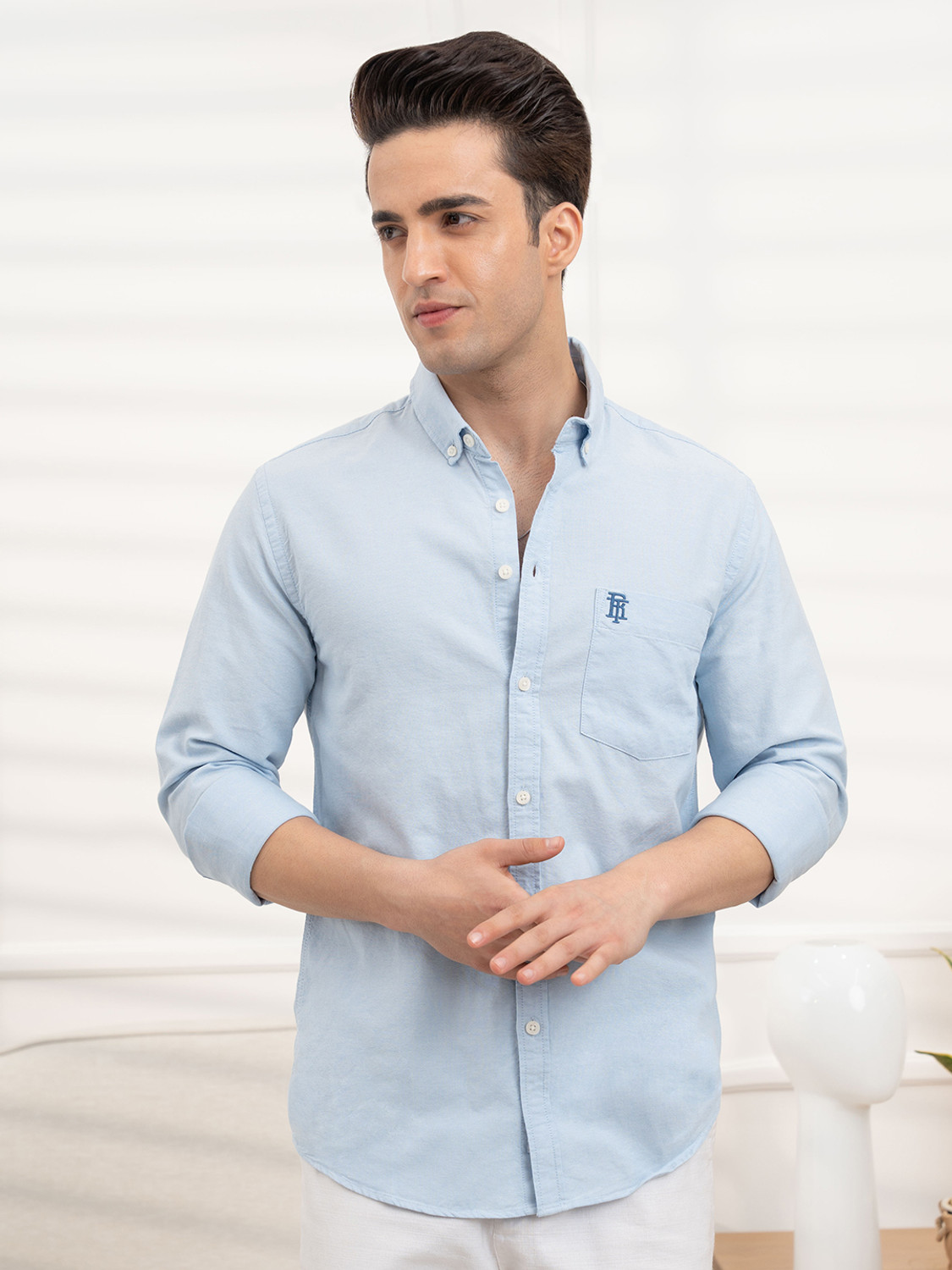 REDTAPE Men's Solid Casual Button Down Shirt - Image 1