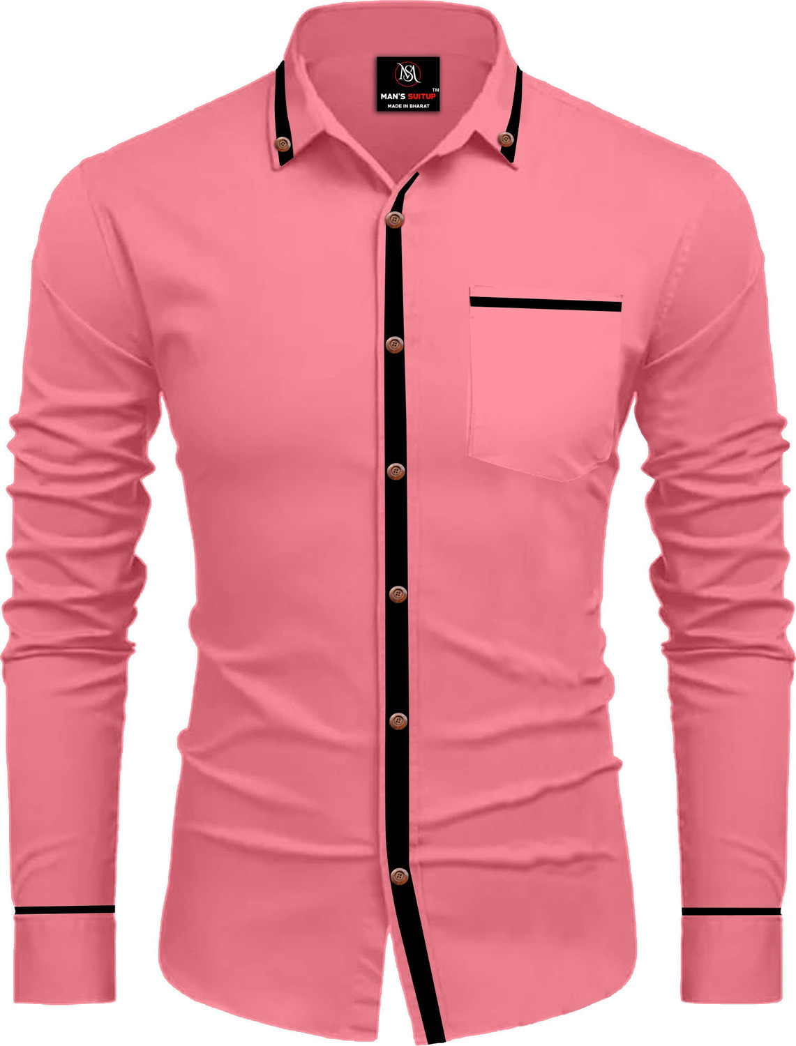 Image of JINIK Men Regular Fit Self Design Mandarin Collar Casual Shirt
