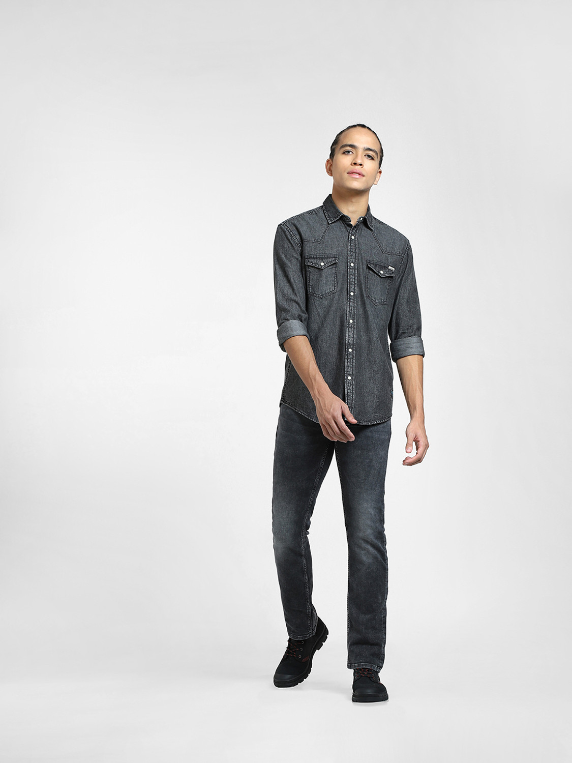 Image of JACK & JONES Men Regular Fit Washed Spread Collar Casual Shirt