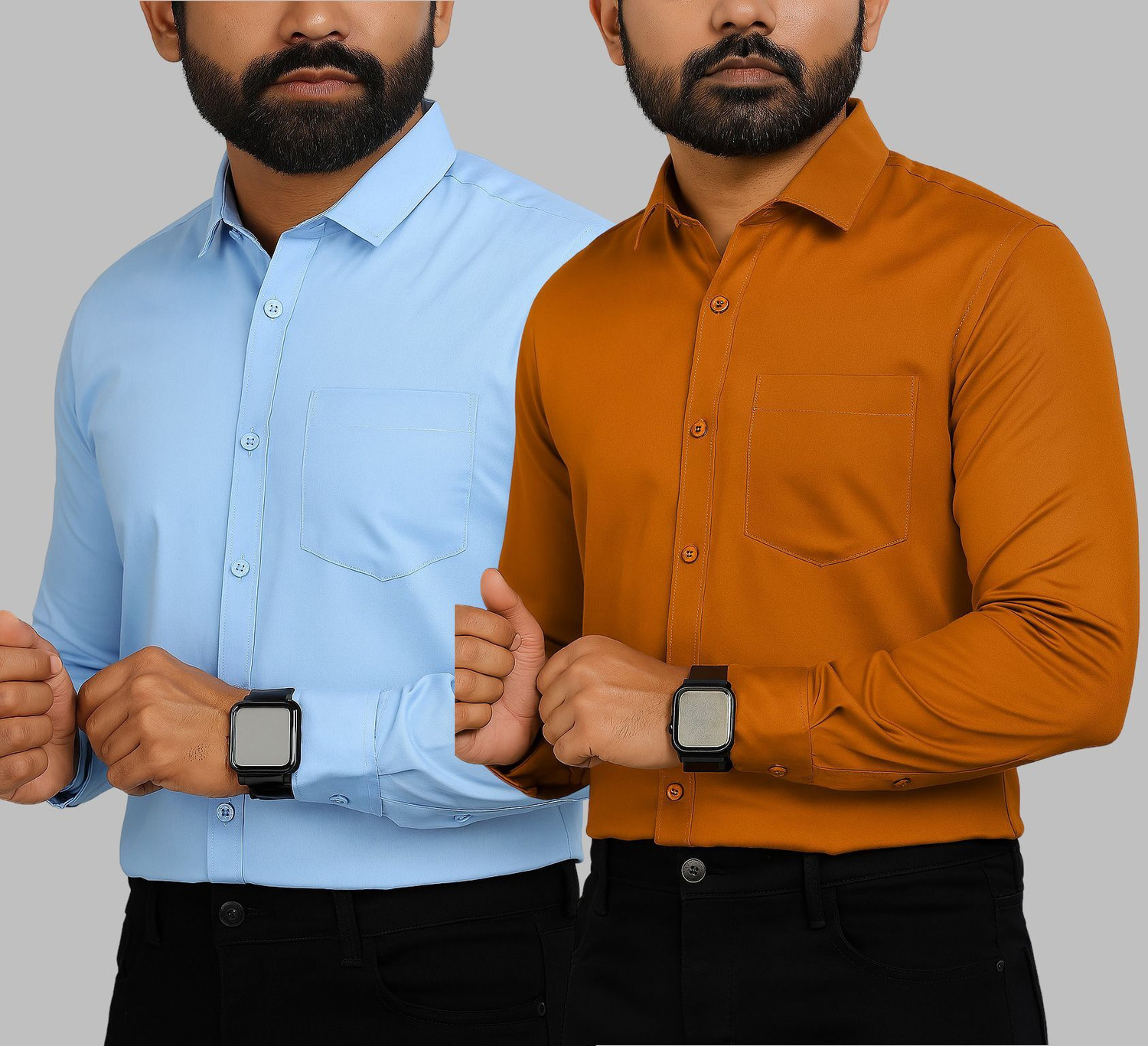 Image of youth first Men Regular Fit Solid Spread Collar Casual Shirt (Pack of 2)