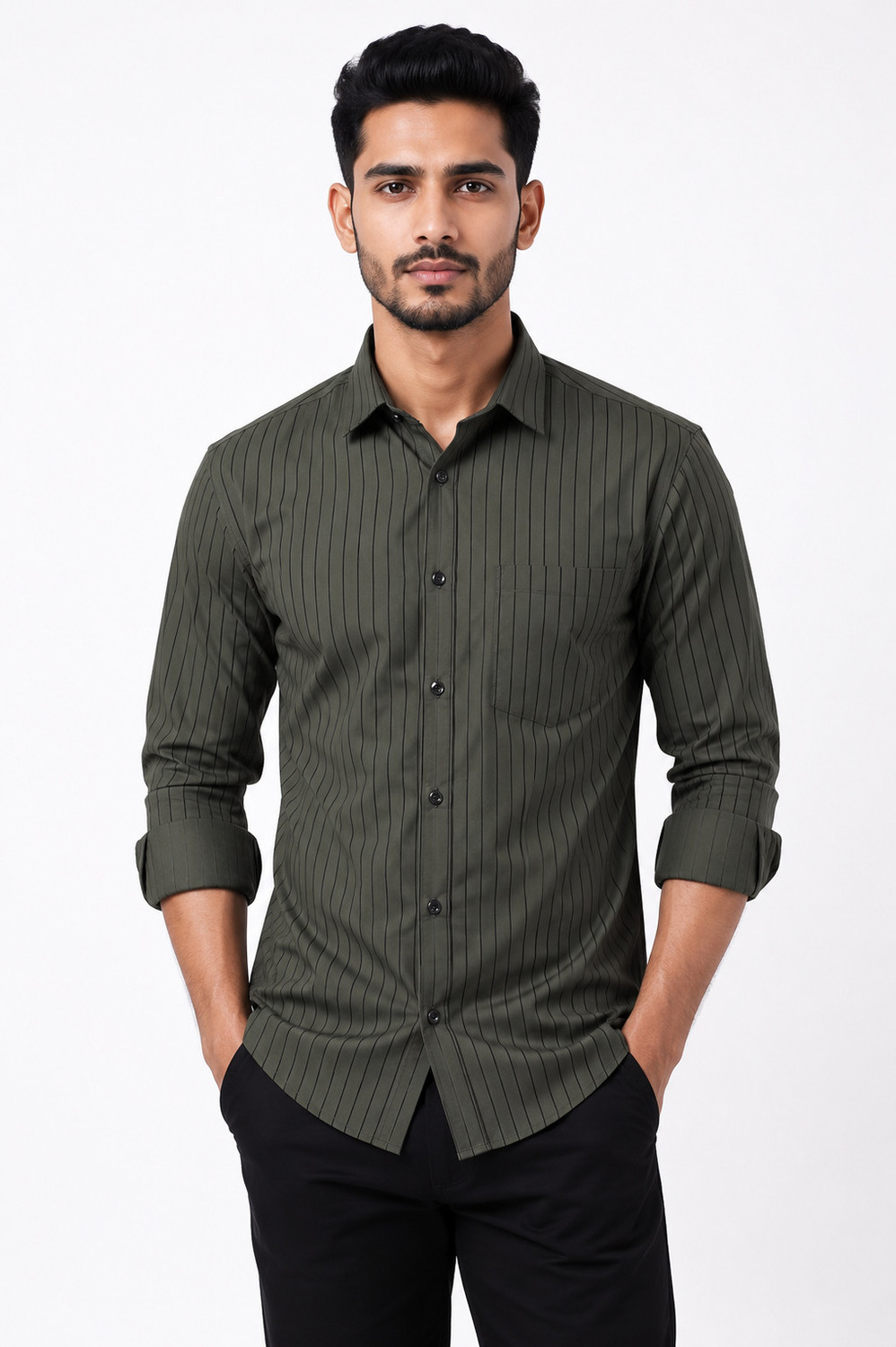 Image of Aayat Enterprises Men Slim Fit Striped Spread Collar Casual Shirt