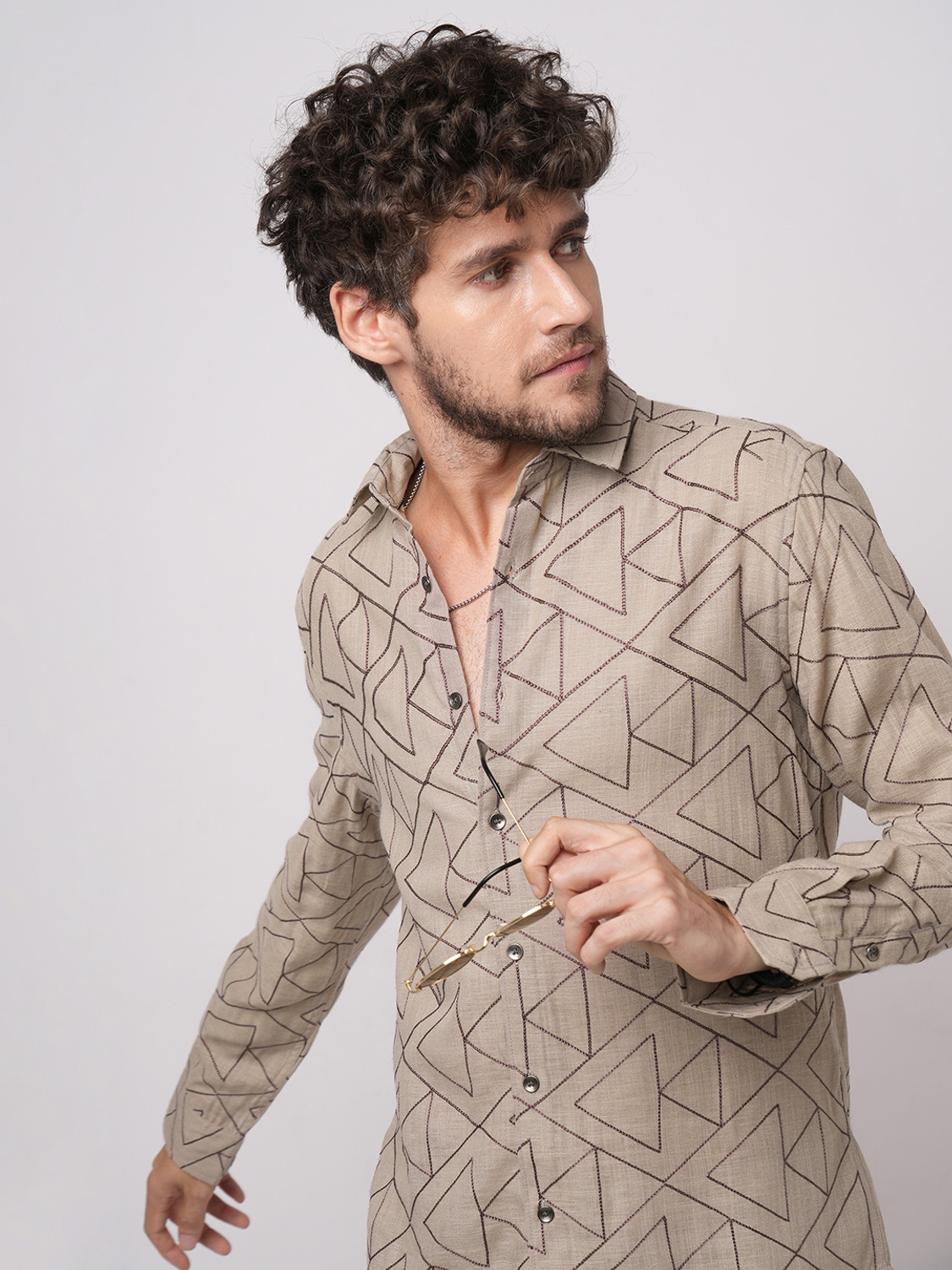 Image of VASTRADO Men Slim Fit Self Design Cut Away Collar Casual Shirt