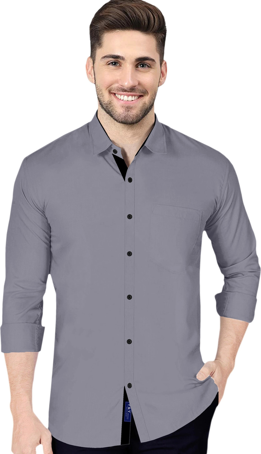 Image of FIBERMILL Men Slim Fit Solid Spread Collar Formal Shirt