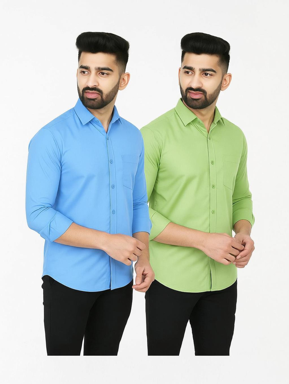 Image of youth first Men Regular Fit Solid Spread Collar Casual Shirt (Pack of 2)