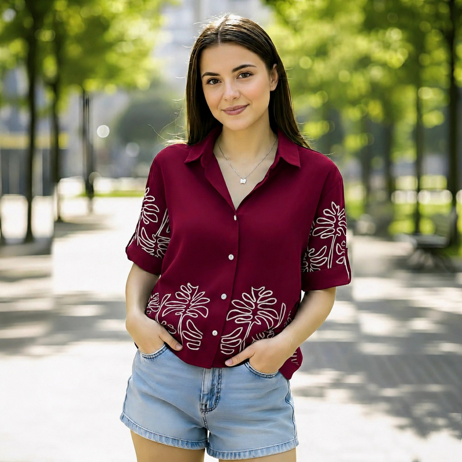 Image of Yuvraj Apparels Women Comfort Fit, Comfort Fit Solid Spread Collar Party Shirt