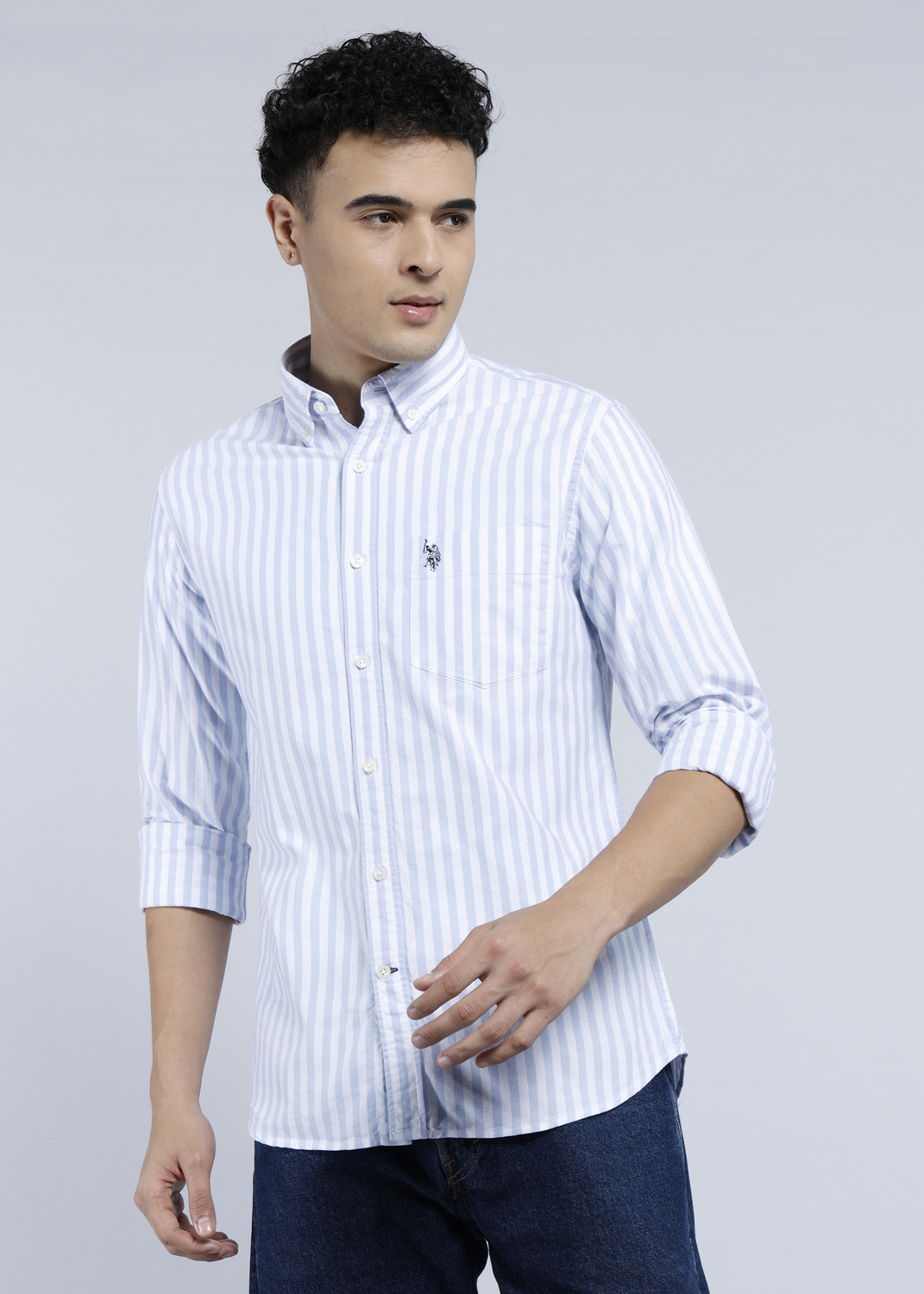 U.S. POLO ASSN. Men Tailored Fit Solid Button Down Shirt - Image 1