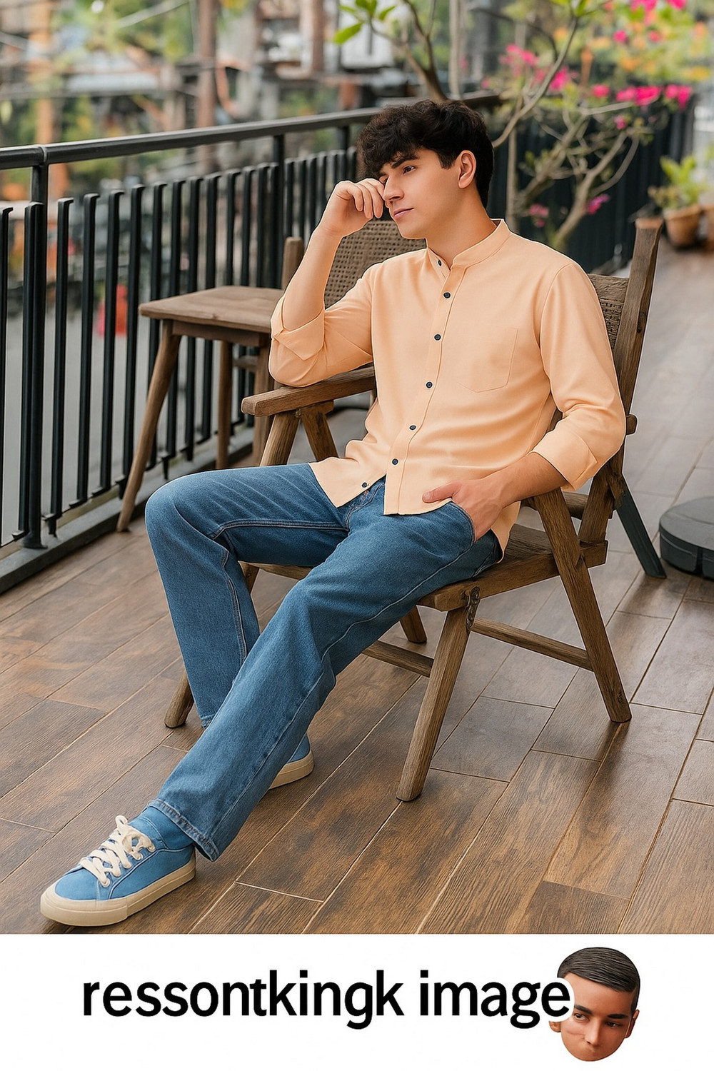 Image of Buscott Men Relaxed Fit Fit Solid Mandarin Collar Casual Shirt