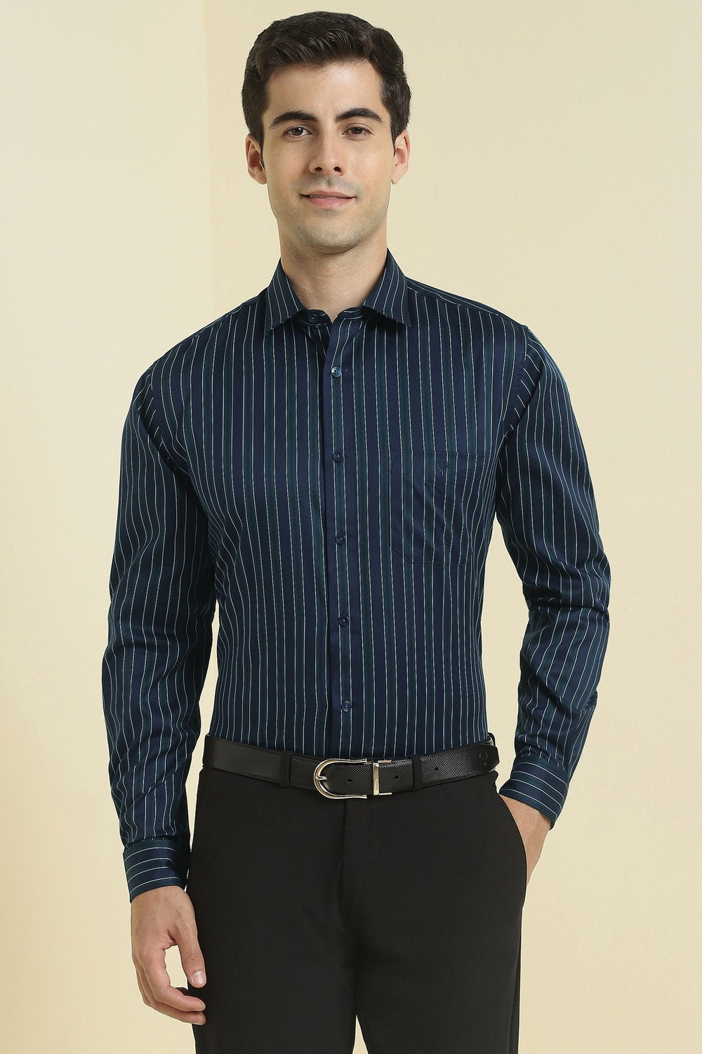 Image of Allen Solly Men Comfort Fit Fit Solid Mandarin Collar Casual Shirt