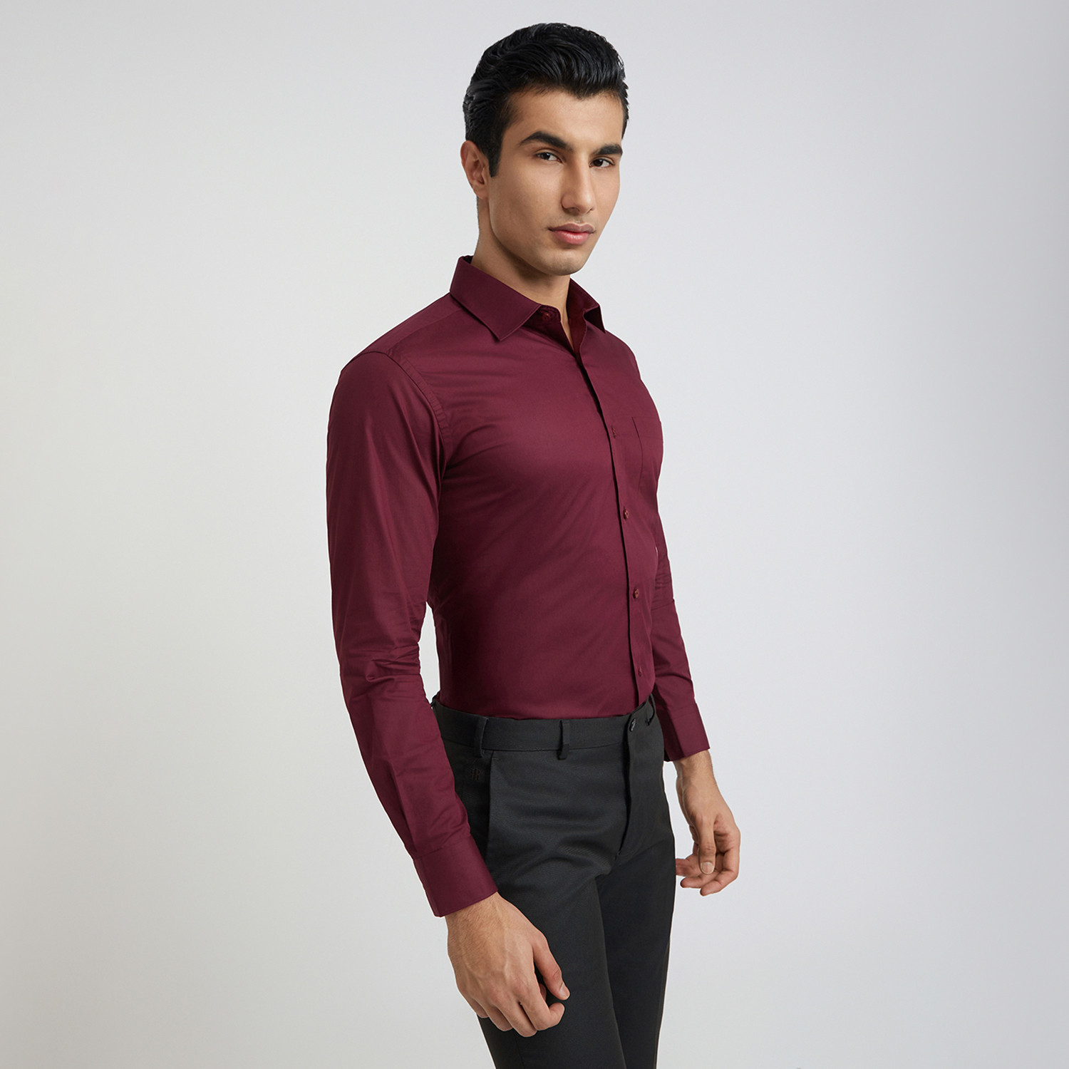 Image of Raymond Men Regular Fit Solid Cut Away Collar Formal Shirt