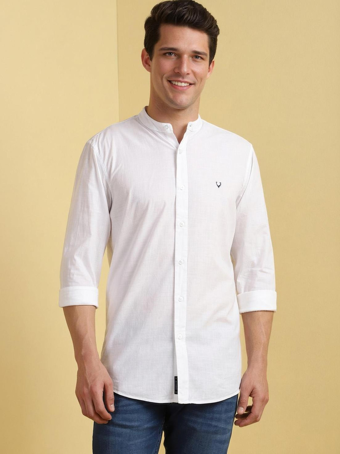 Image of Allen Solly Men Comfort Fit Fit Solid Mandarin Collar Casual Shirt