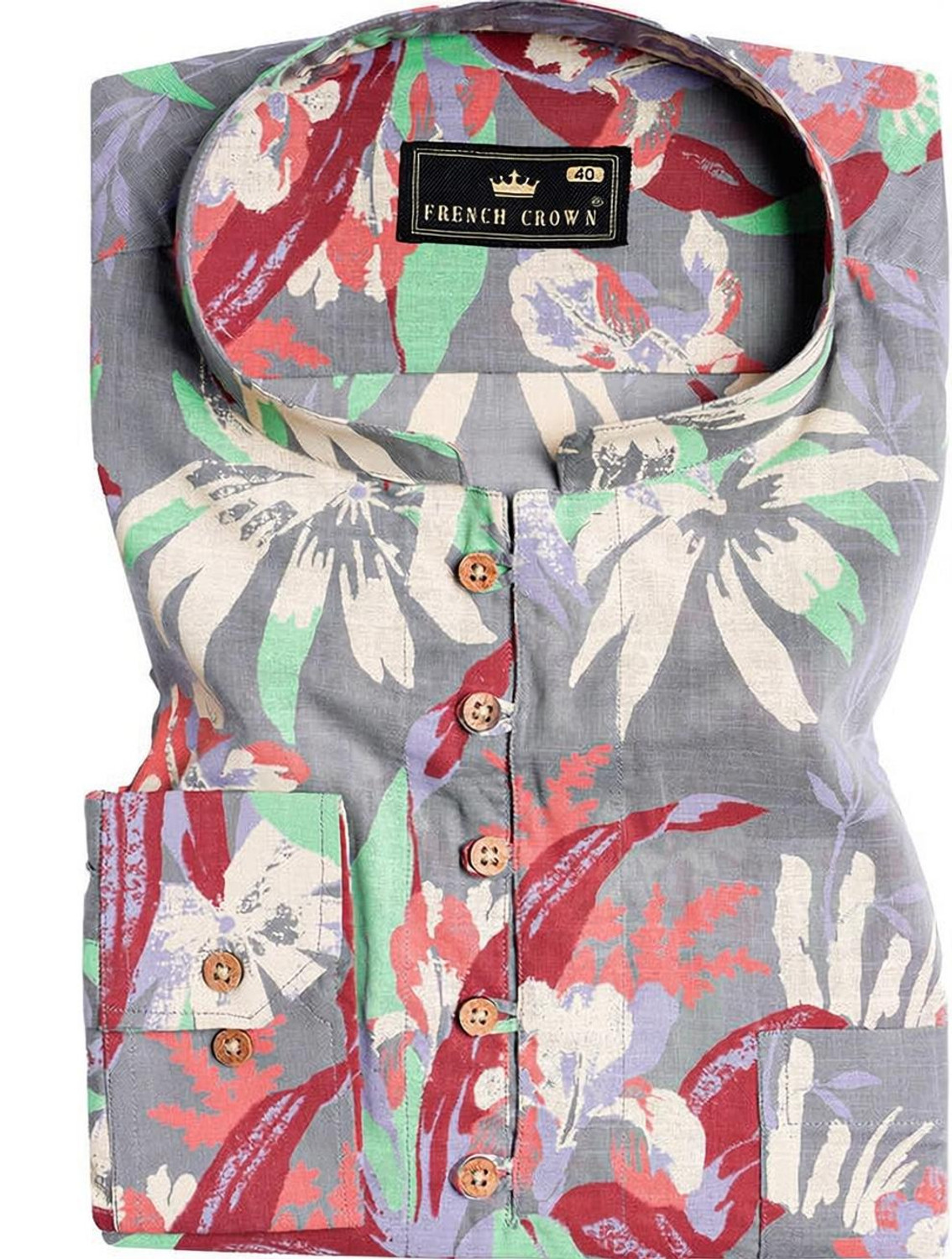 Image of french crown Men Regular Fit Printed Spread Collar Casual Shirt
