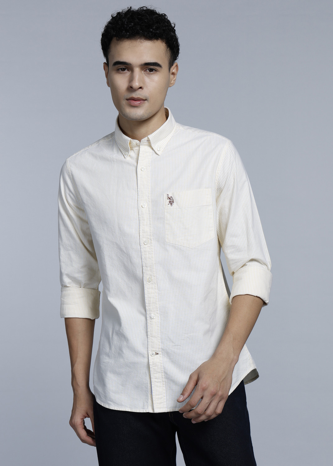 U.S. POLO ASSN. Men Yellow Striped Casual Shirt - Image 1
