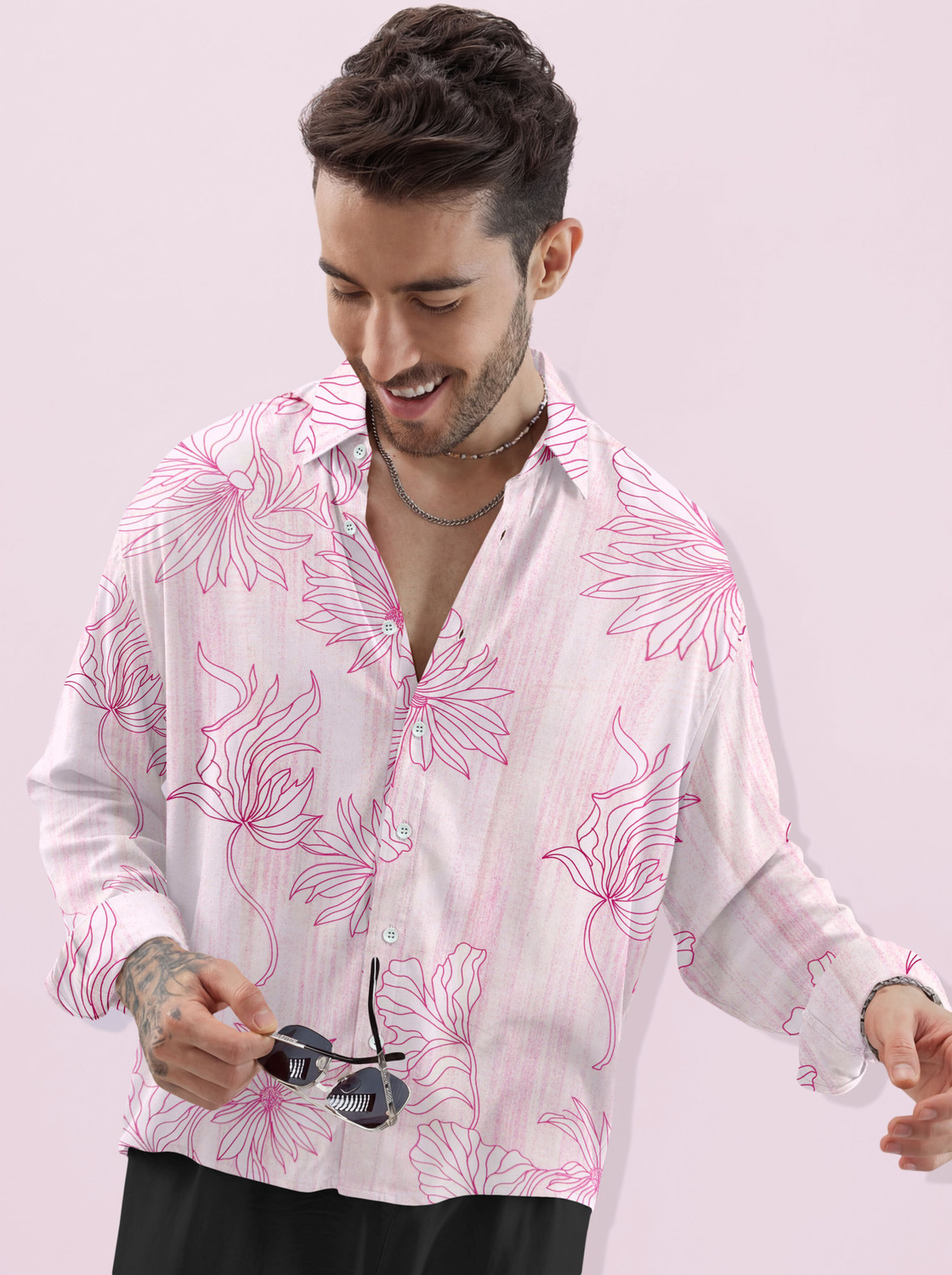 vdlooks Men Floral Pink Shirt - Image 6