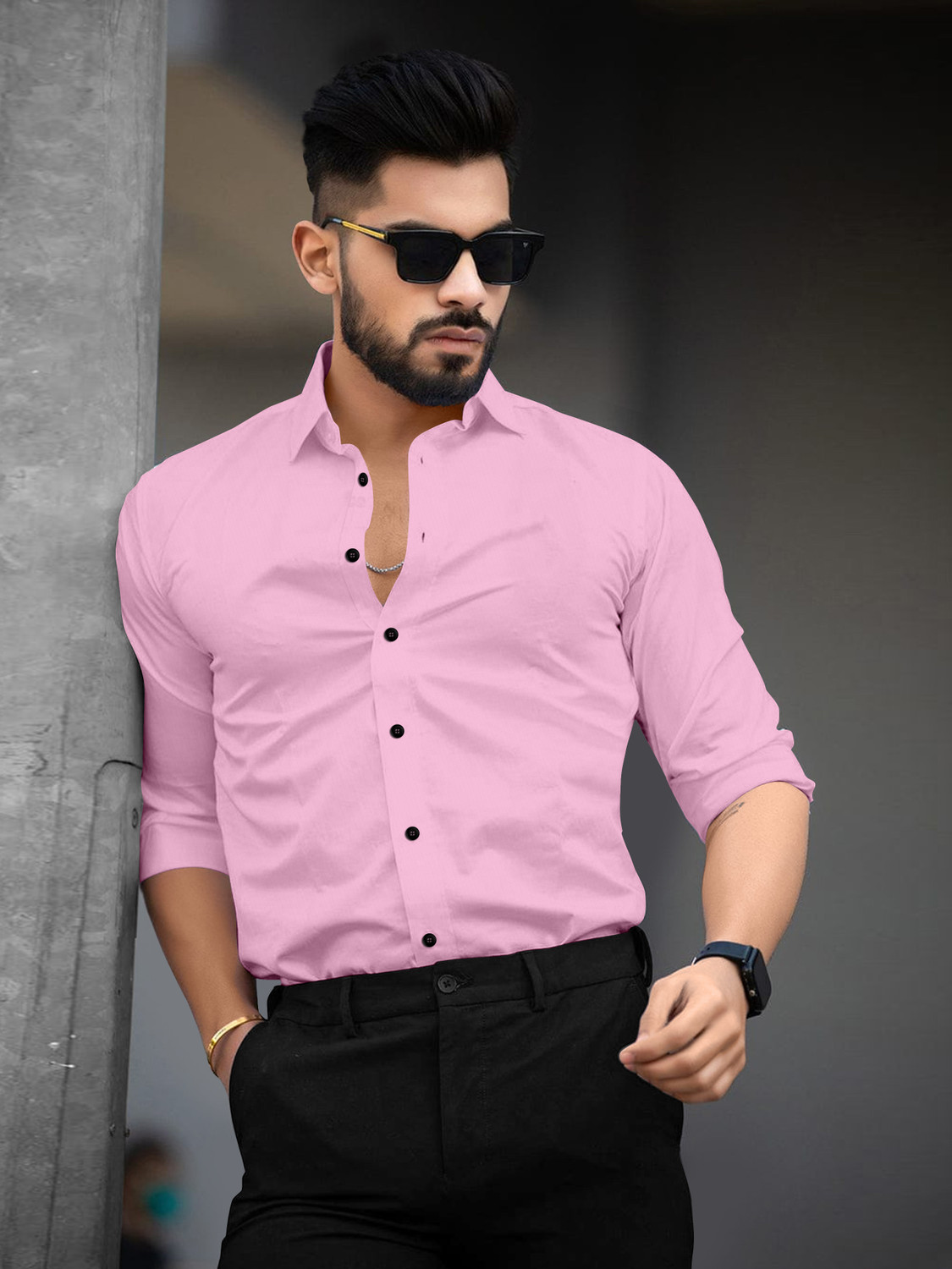 Image of FIBERMILL Men Slim Fit Solid Spread Collar Formal Shirt