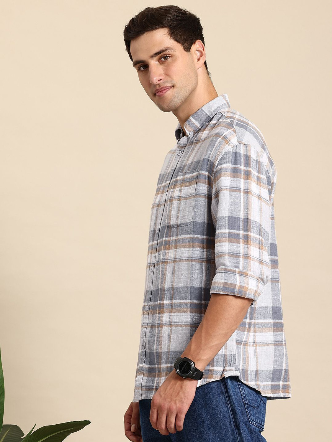 Image of Mast & Harbour Men Regular Fit Checkered Casual Shirt