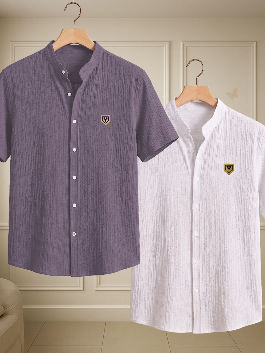 Yazole Men Mandarin Collar Casual Shirt - Image 1