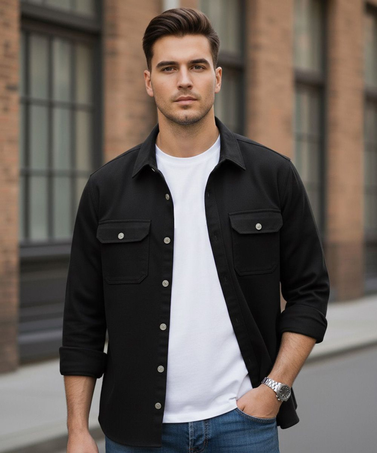 Image of Styles Thief Men Regular Fit Solid Spread Collar Casual Shirt