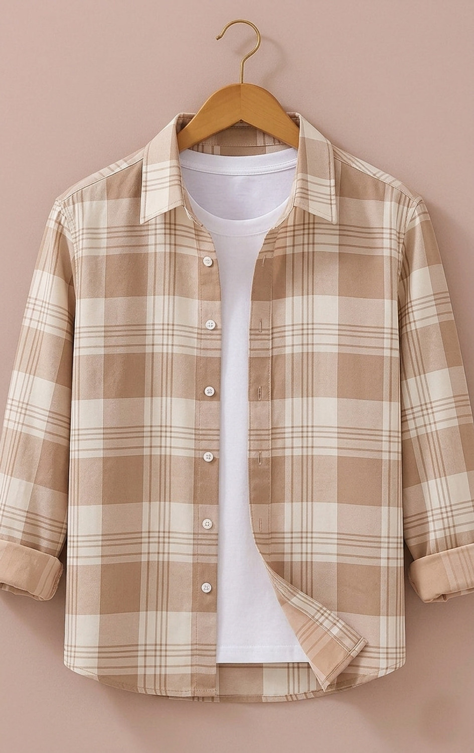SHIRTZONE Men Beige Checkered Casual Shirt - Image 4