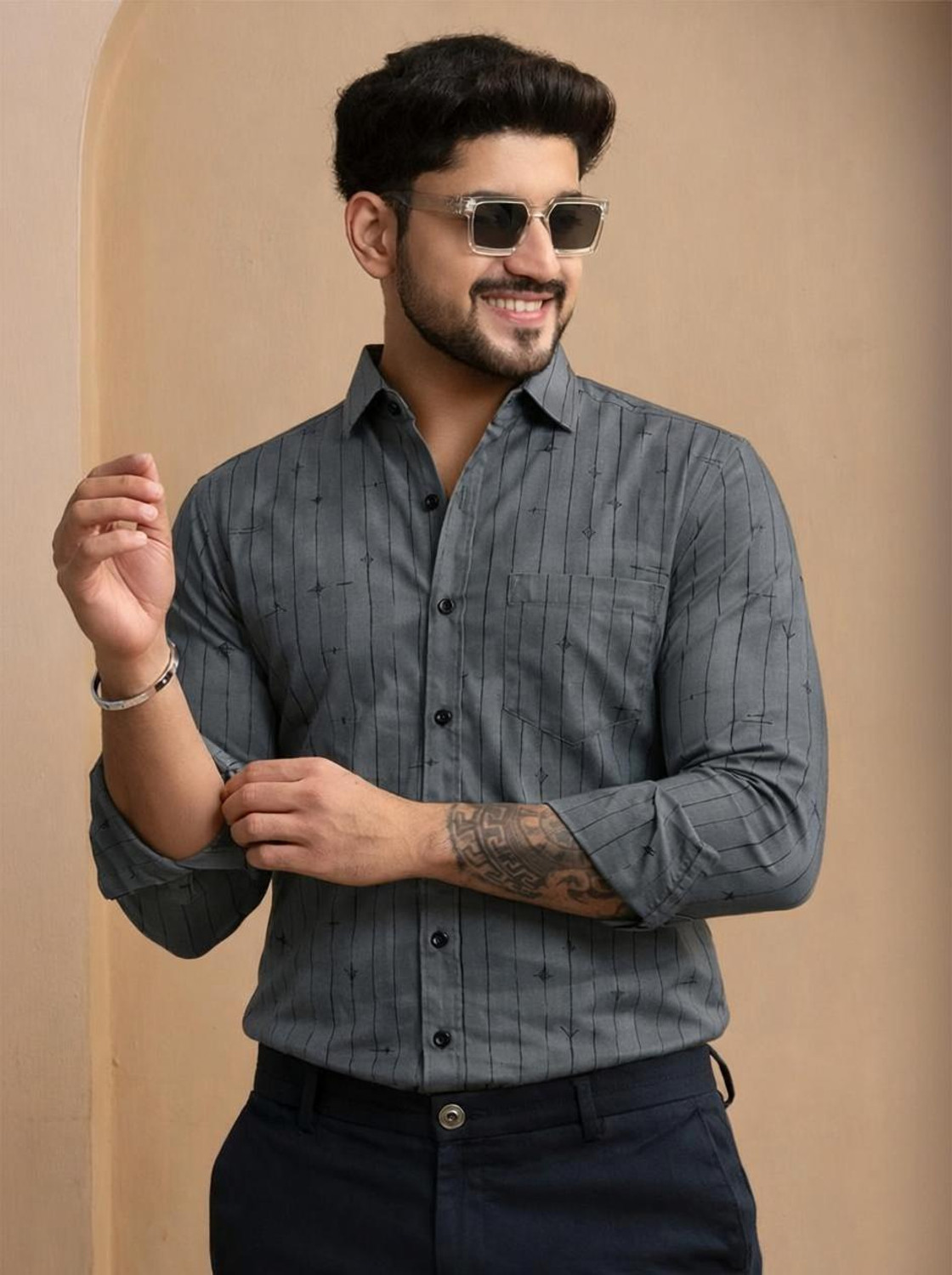Erica Men Regular Fit Striped Spread Collar Shirt - Image 1