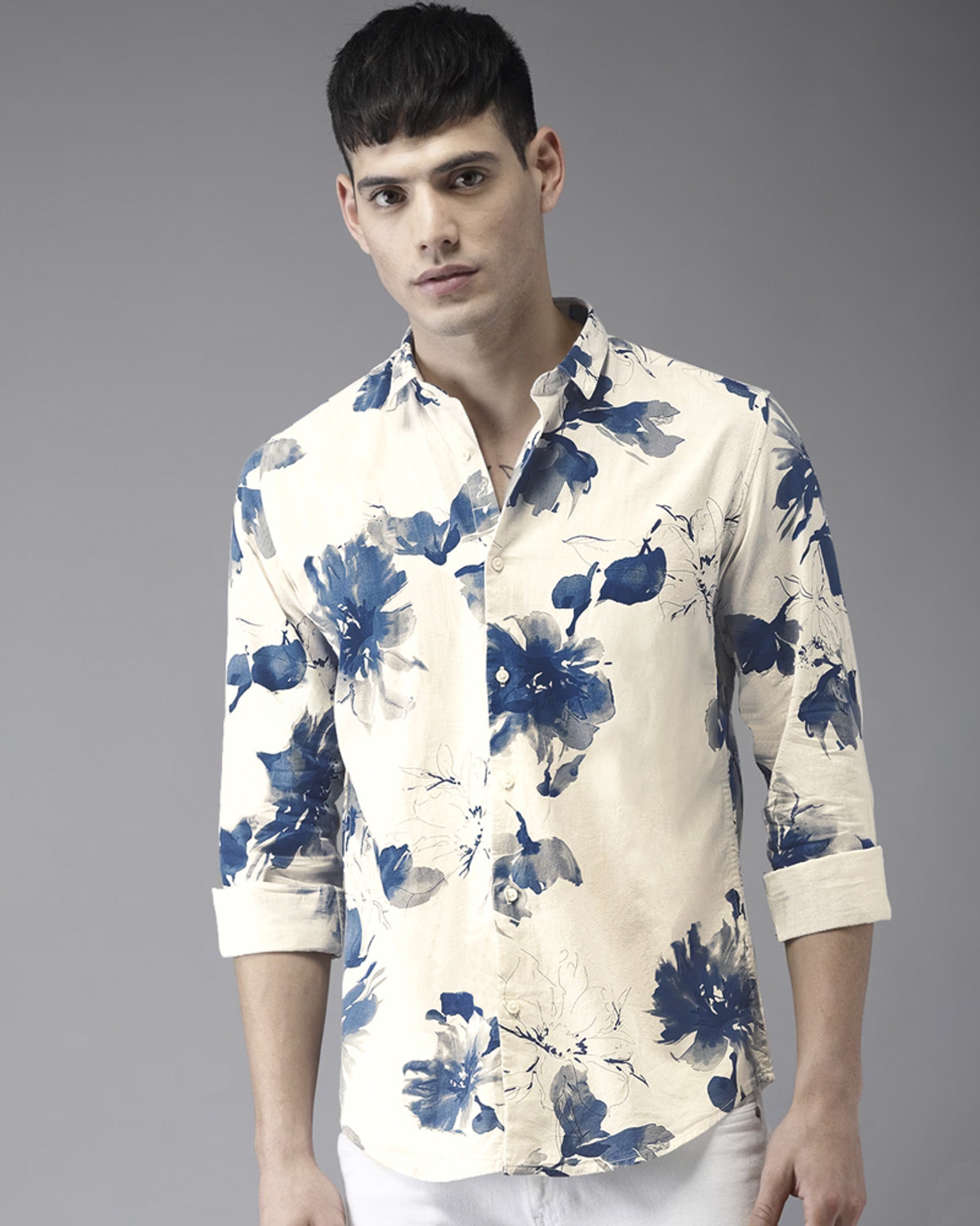 Image of Bene Kleed Men Slim Fit Floral Print Slim Collar Casual Shirt