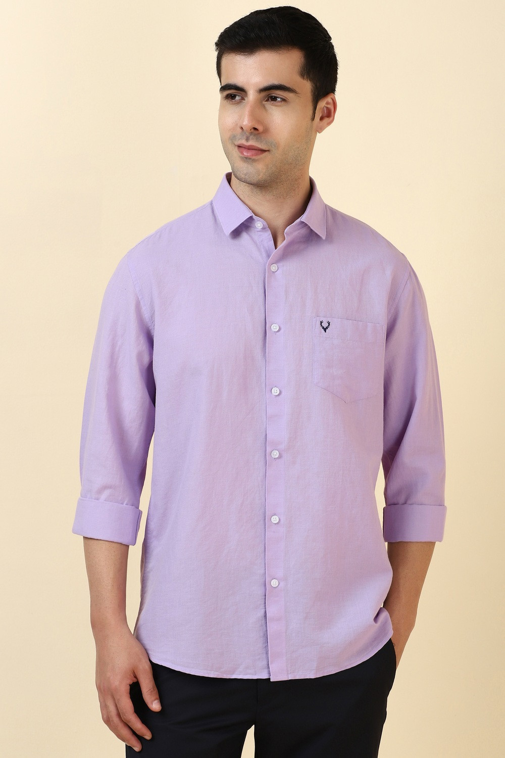 Image of PERCH Men Slim Fit Solid Button Down Collar Casual Shirt