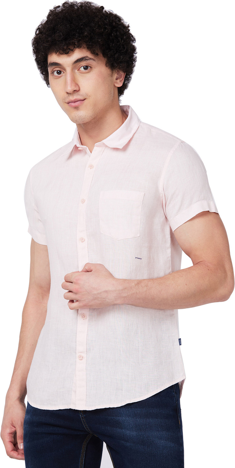 Image of Spykar Men Regular Fit Solid Slim Collar Casual Shirt