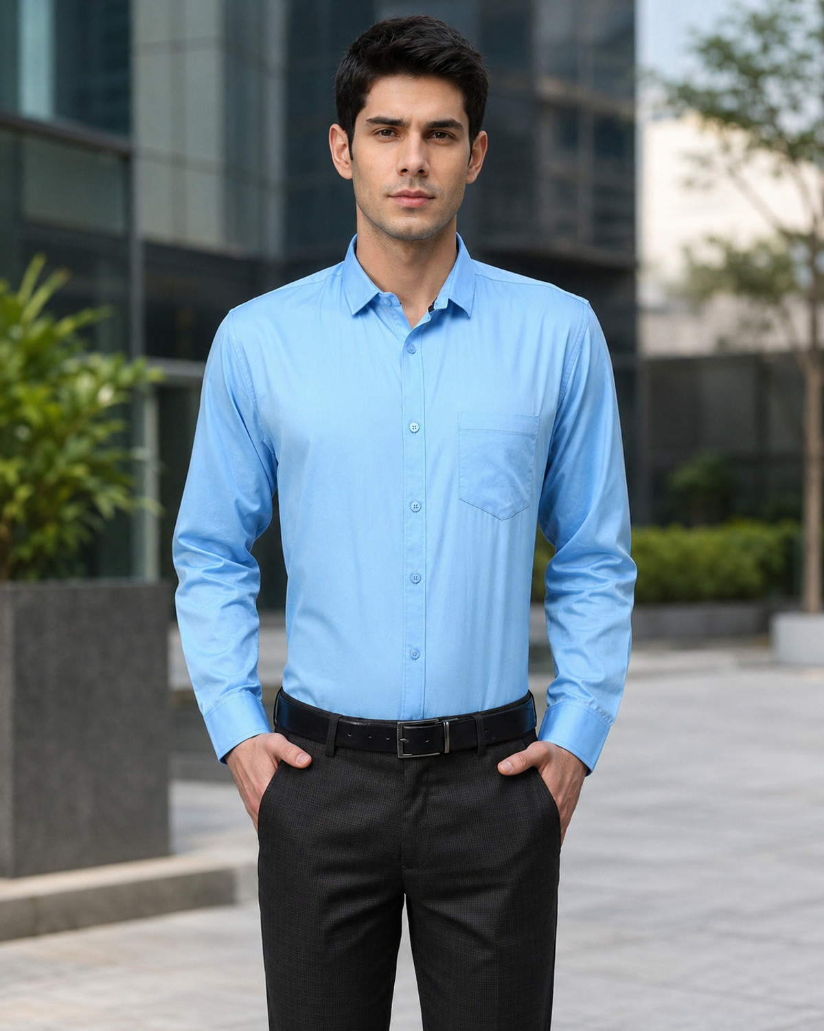 Image of Kibit Men Slim Fit Solid Slim Collar Casual Shirt