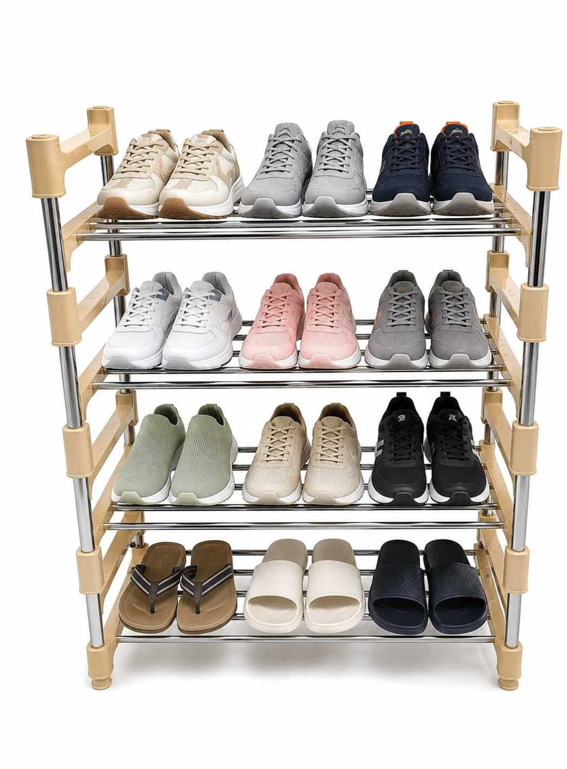 Image of Glostella 4 Layer Stainless steel stand for Shoes /Book /Clothes for home /bathroom Metal Shoe Stand (Yellow, 4 Shelves, DIY(Do-It-Yourself))
